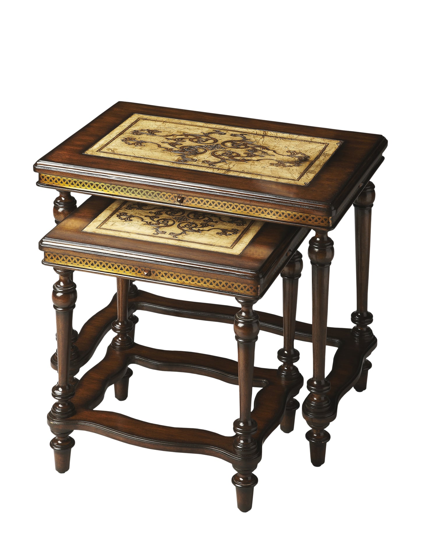 Butler Specialty Company Gregorio Rectangular Stone and Wood Set of 2 Nesting Tables, Multi-Color