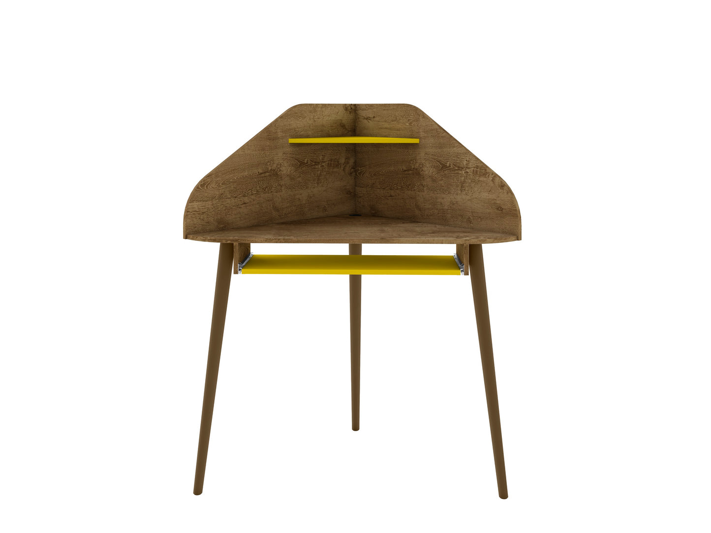 Manhattan Comfort Bradley Corner Desk with Keyboard Shelf in Rustic Brown and Yellow 229BMC94