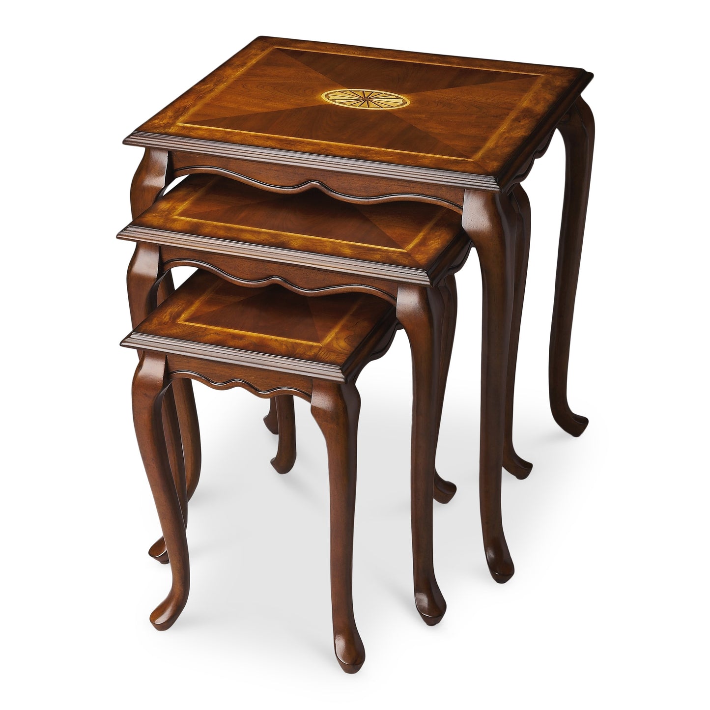 Butler Specialty Company Thatcher 22 in. W Rectangular Solid Wood Set of 3 Traditional Nesting Tables, Medium Brown