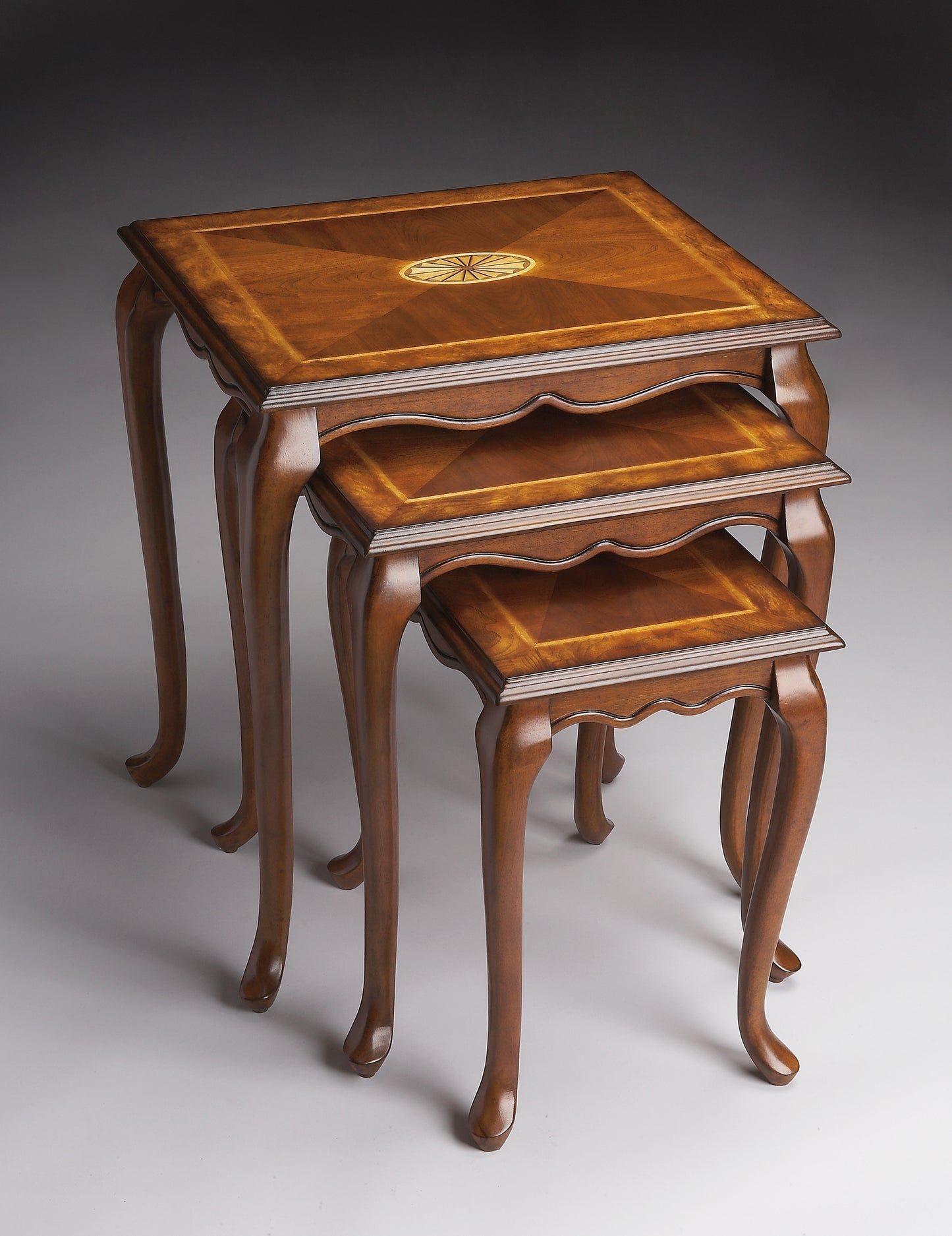 Butler Specialty Company Thatcher 22 in. W Rectangular Solid Wood Set of 3 Traditional Nesting Tables, Medium Brown