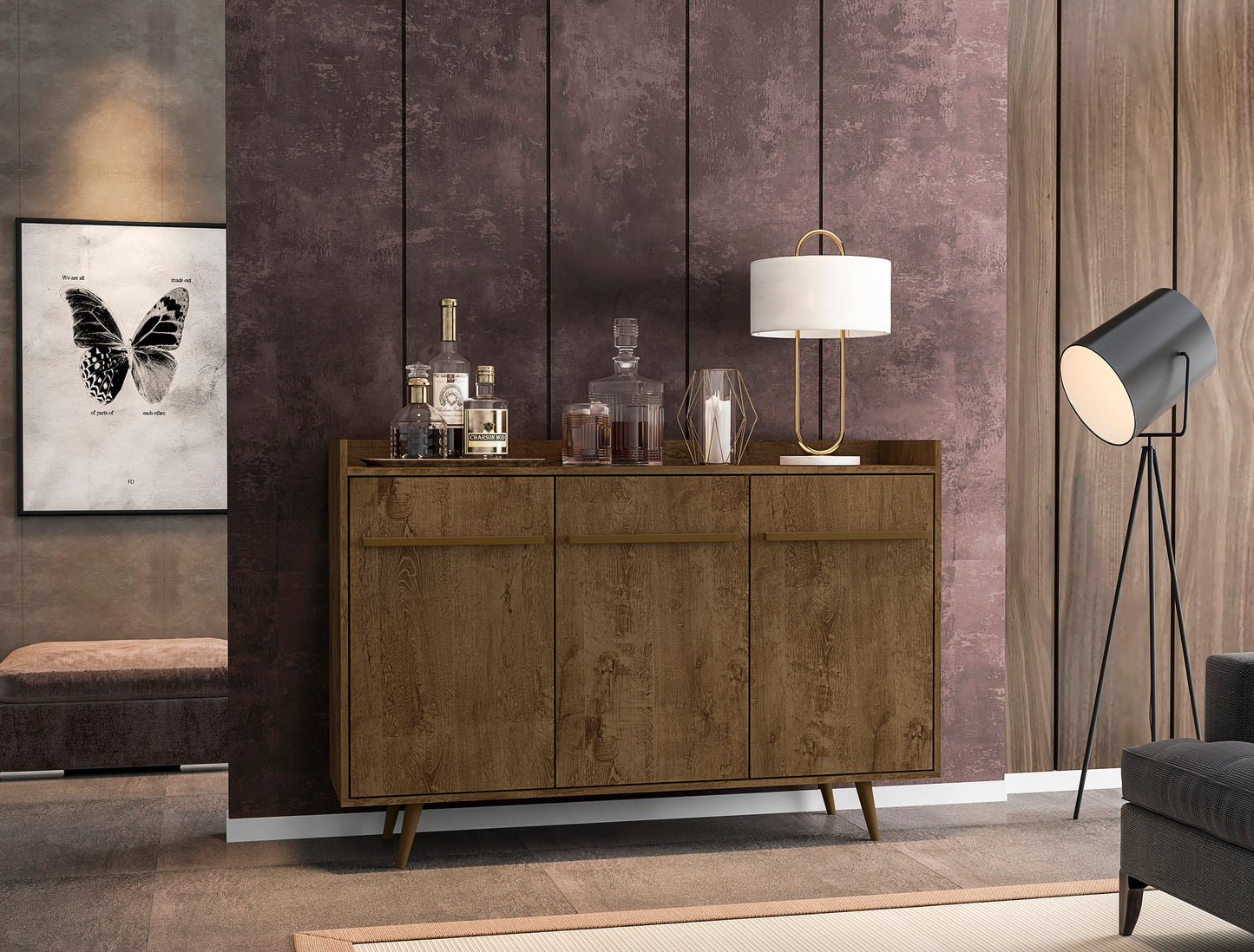 Bradley Mid-Century Modern 54" Sideboard in Rustic Brown 230BMC9