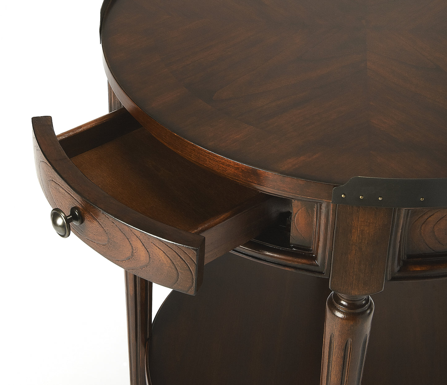 Butler Specialty Company Sampson 22 in. W Round Wood 1 Drawer Side Table with Lower Open Shelf, Dark Brown