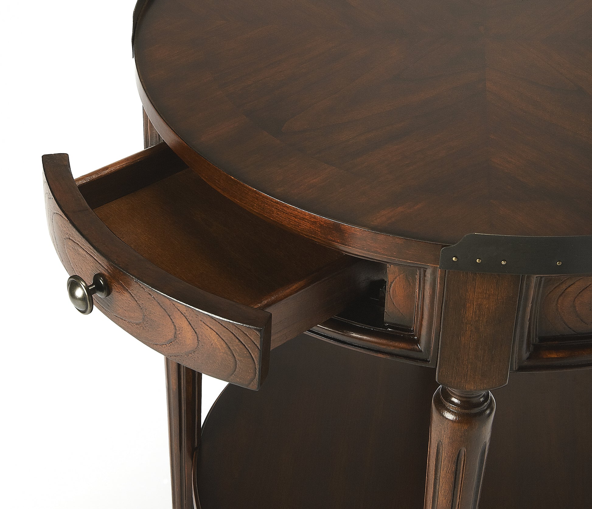 Butler Specialty Company Sampson 22 in. W Round Wood 1 Drawer Side Table with Lower Open Shelf, Dark Brown