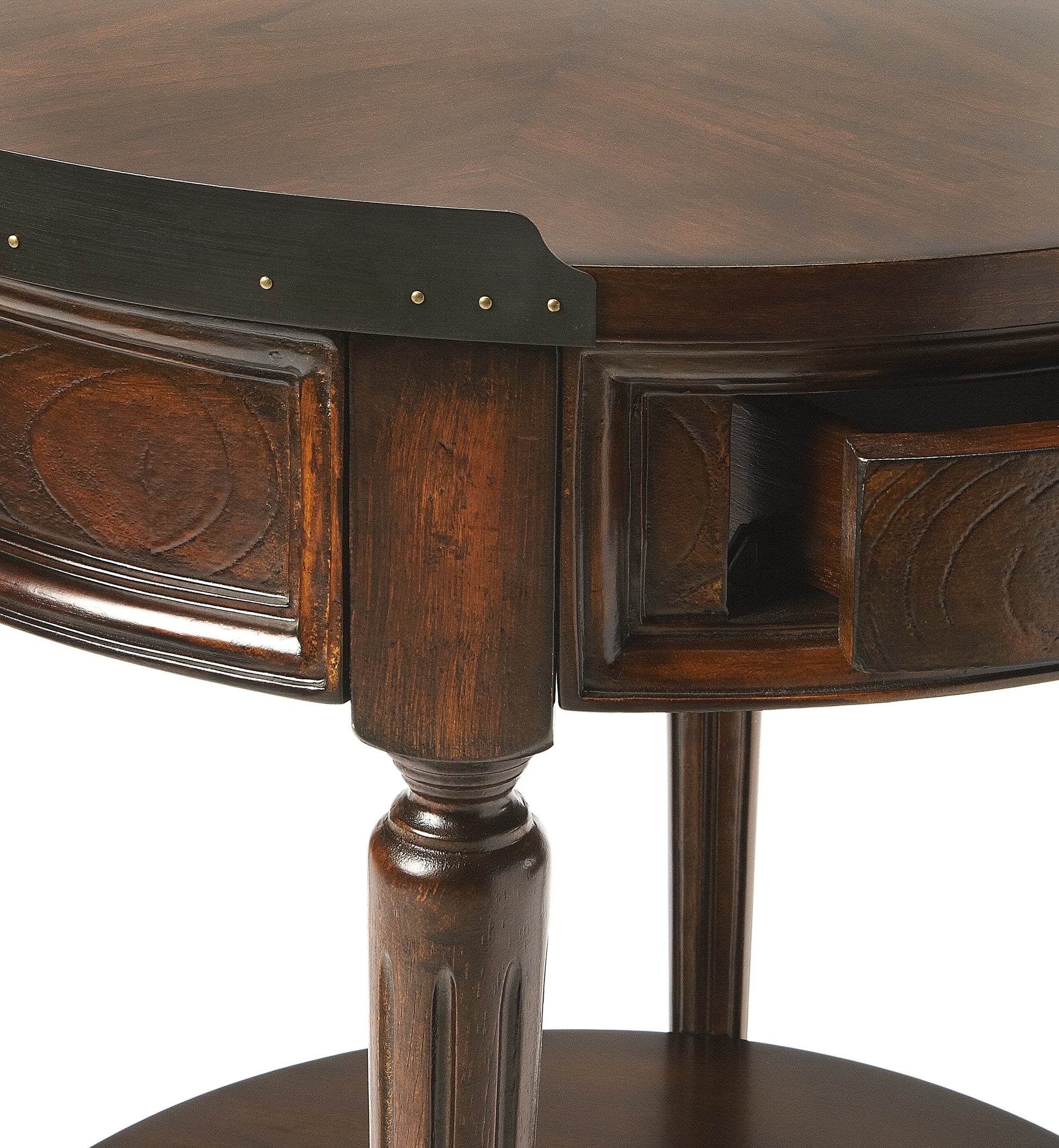 Butler Specialty Company Sampson 22 in. W Round Wood 1 Drawer Side Table with Lower Open Shelf, Dark Brown