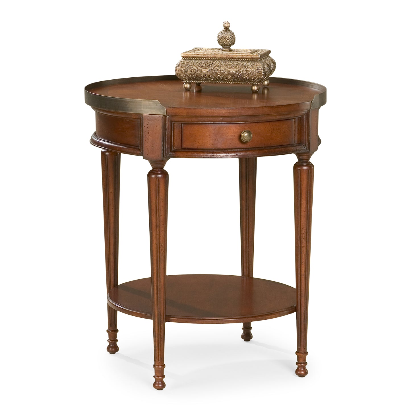 Butler Specialty Company Sampson 22 in. W Round Wood 1 Drawer Side Table with Lower Open Shelf, Dark Brown