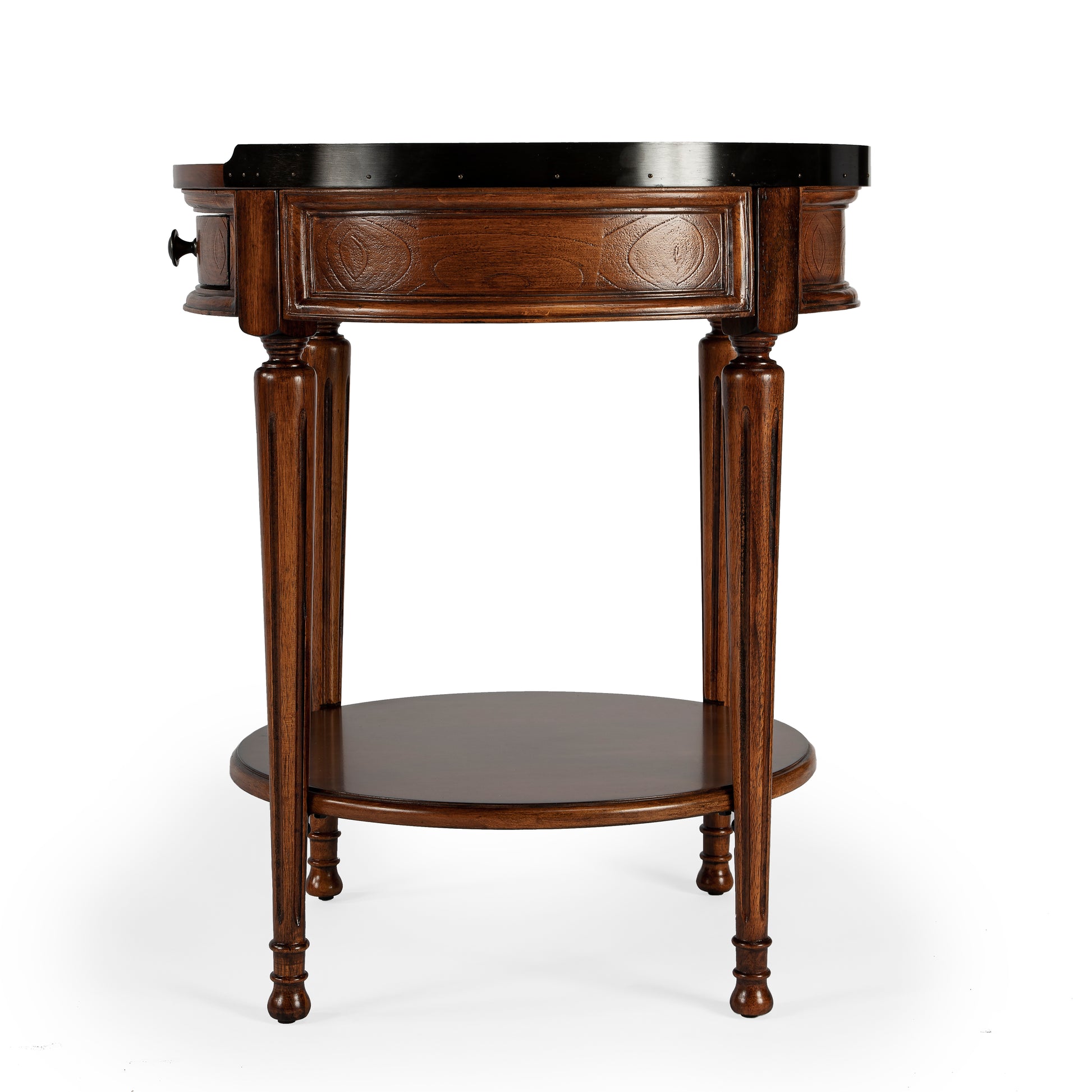 Butler Specialty Company Sampson 22 in. W Round Wood 1 Drawer Side Table with Lower Open Shelf, Medium Brown
