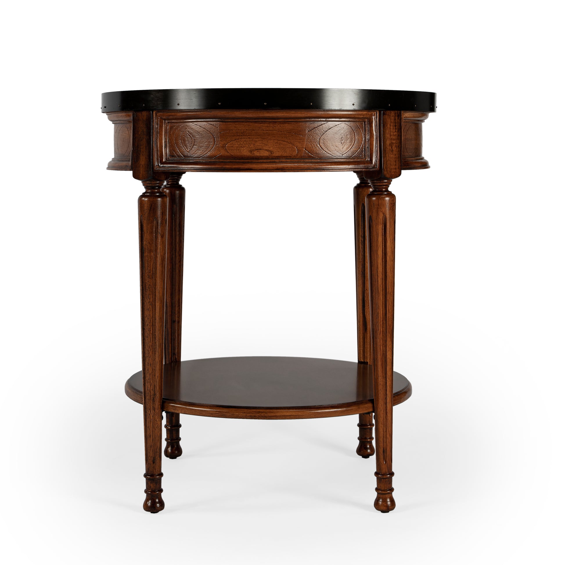 Butler Specialty Company Sampson 22 in. W Round Wood 1 Drawer Side Table with Lower Open Shelf, Medium Brown