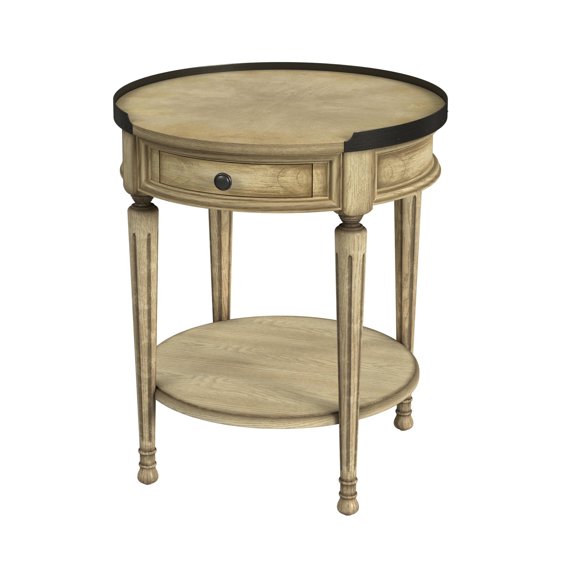 Butler Specialty Company Sampson 22 in. W Round Wood 1 Drawer Side Table with Lower Open Shelf, Beige