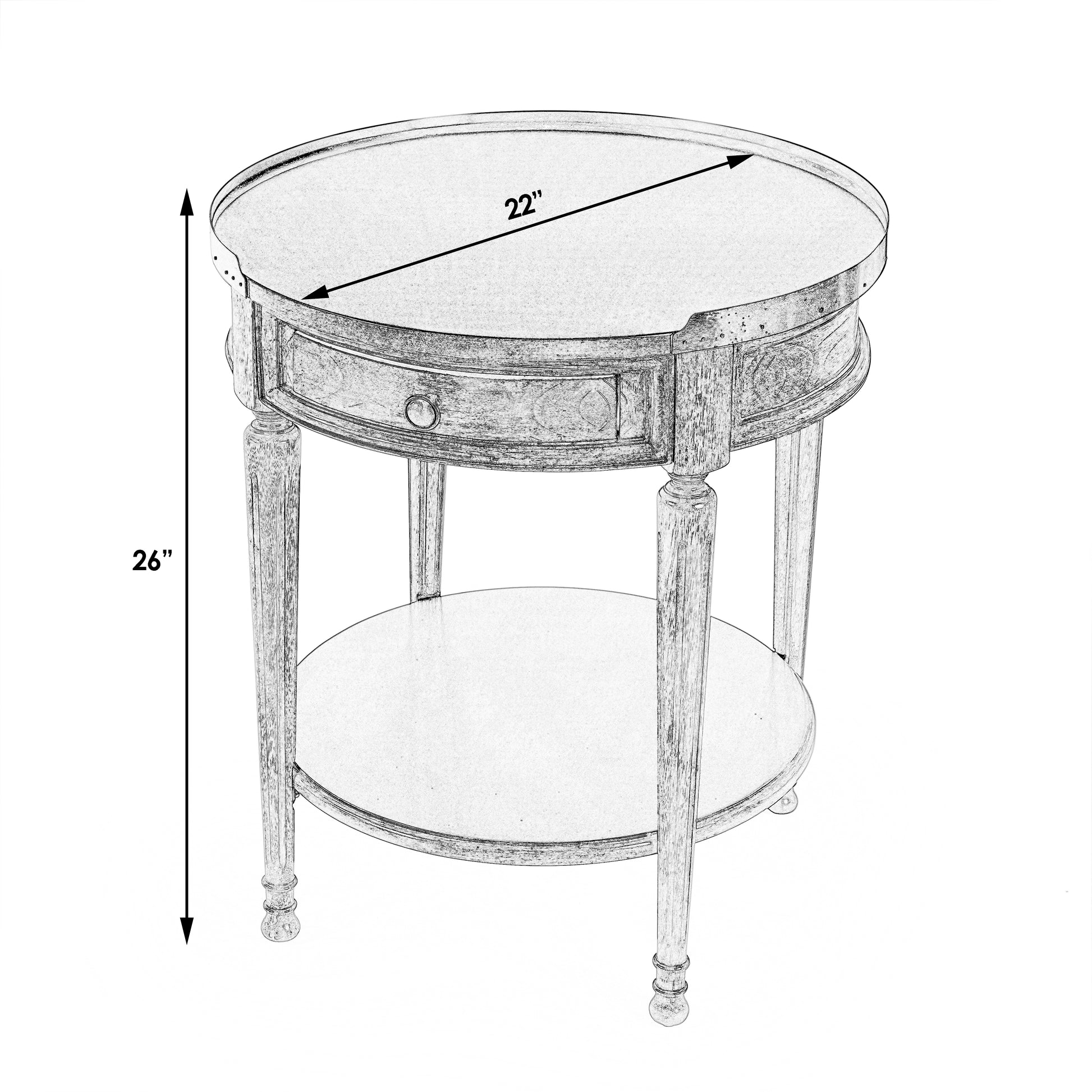 Butler Specialty Company Sampson 22 in. W Round Wood 1 Drawer Side Table with Lower Open Shelf, Beige
