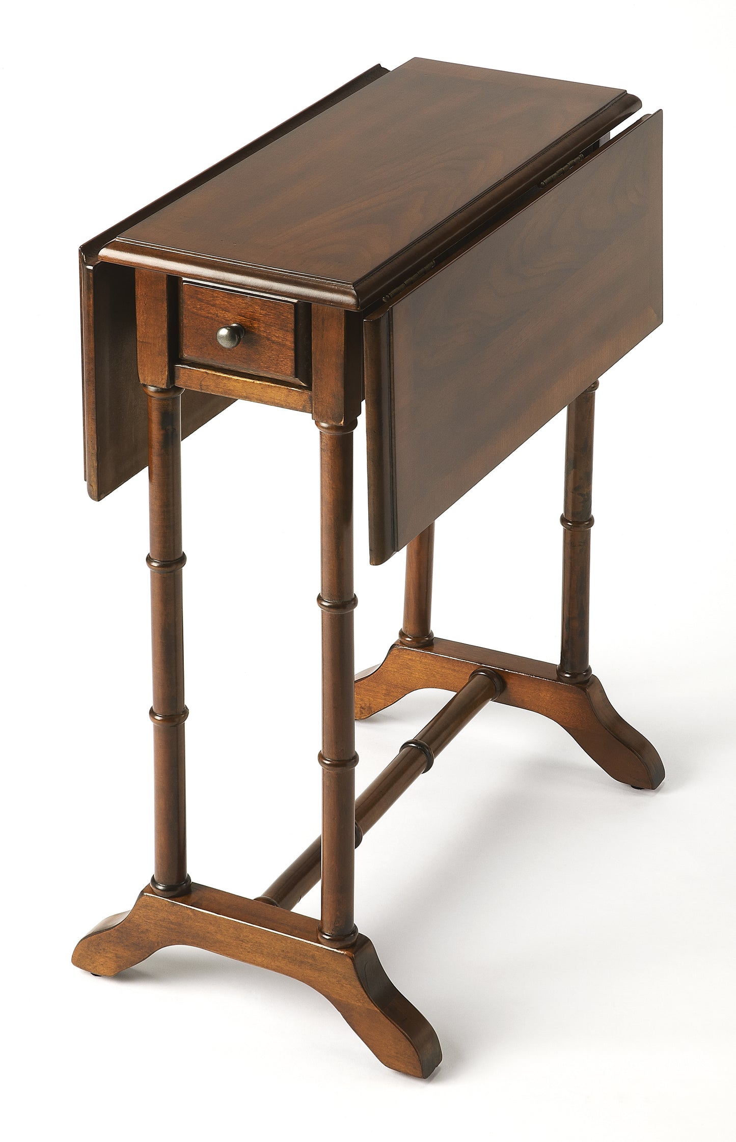 Butler Specialty Company Darrow 24 in. W Fully Extended Rectangualr Wood Drop-Leaf 1 Drawer Side Table, Medium Brown