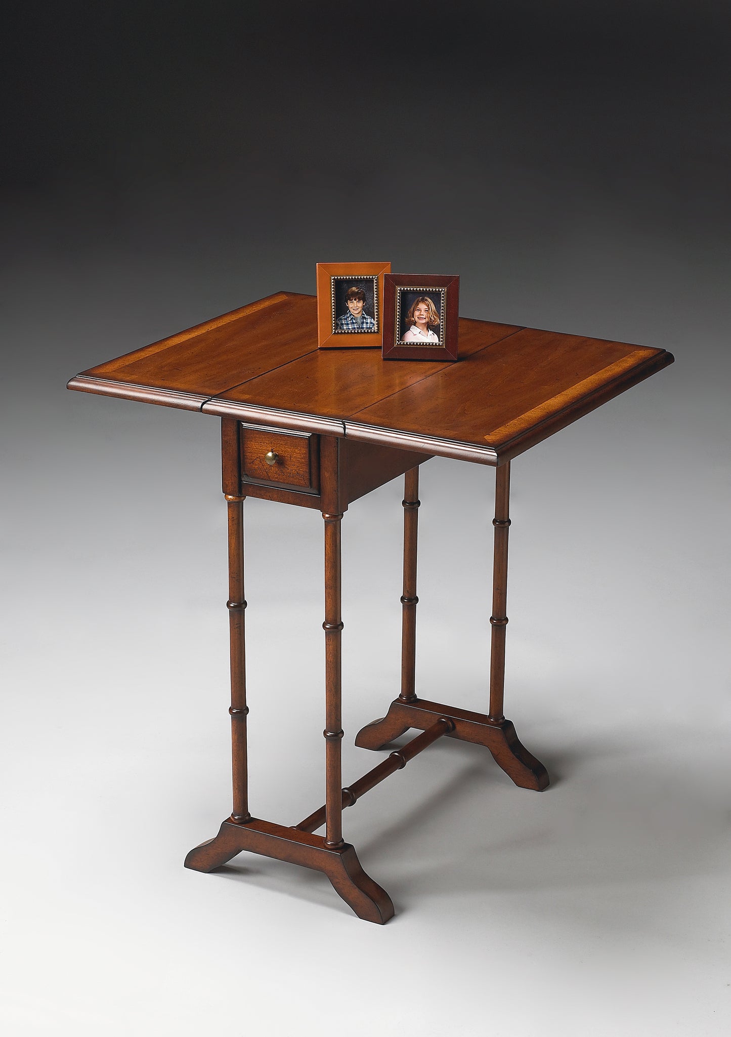 Butler Specialty Company Darrow 24 in. W Fully Extended Rectangualr Wood Drop-Leaf 1 Drawer Side Table, Medium Brown
