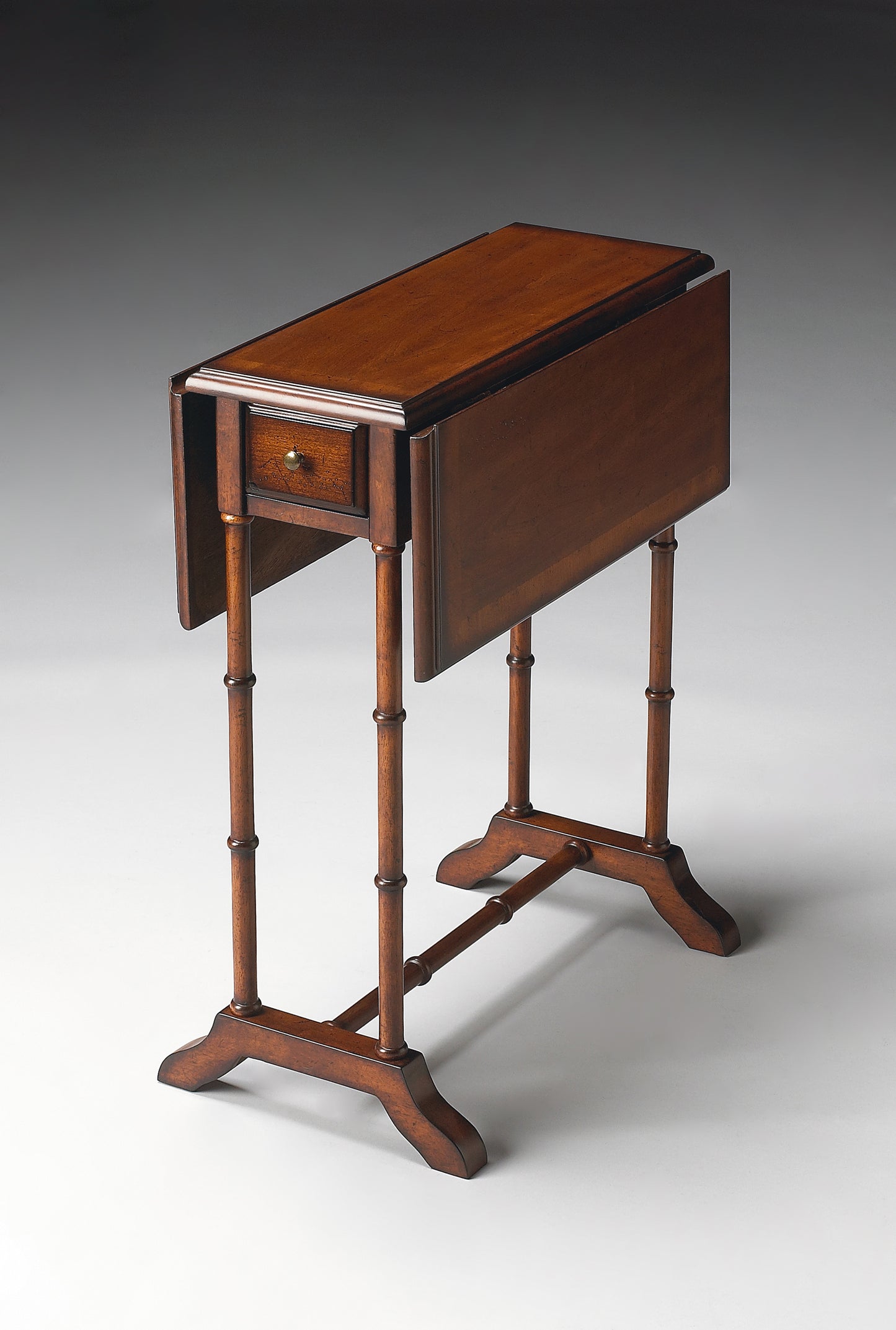 Butler Specialty Company Darrow 24 in. W Fully Extended Rectangualr Wood Drop-Leaf 1 Drawer Side Table, Medium Brown