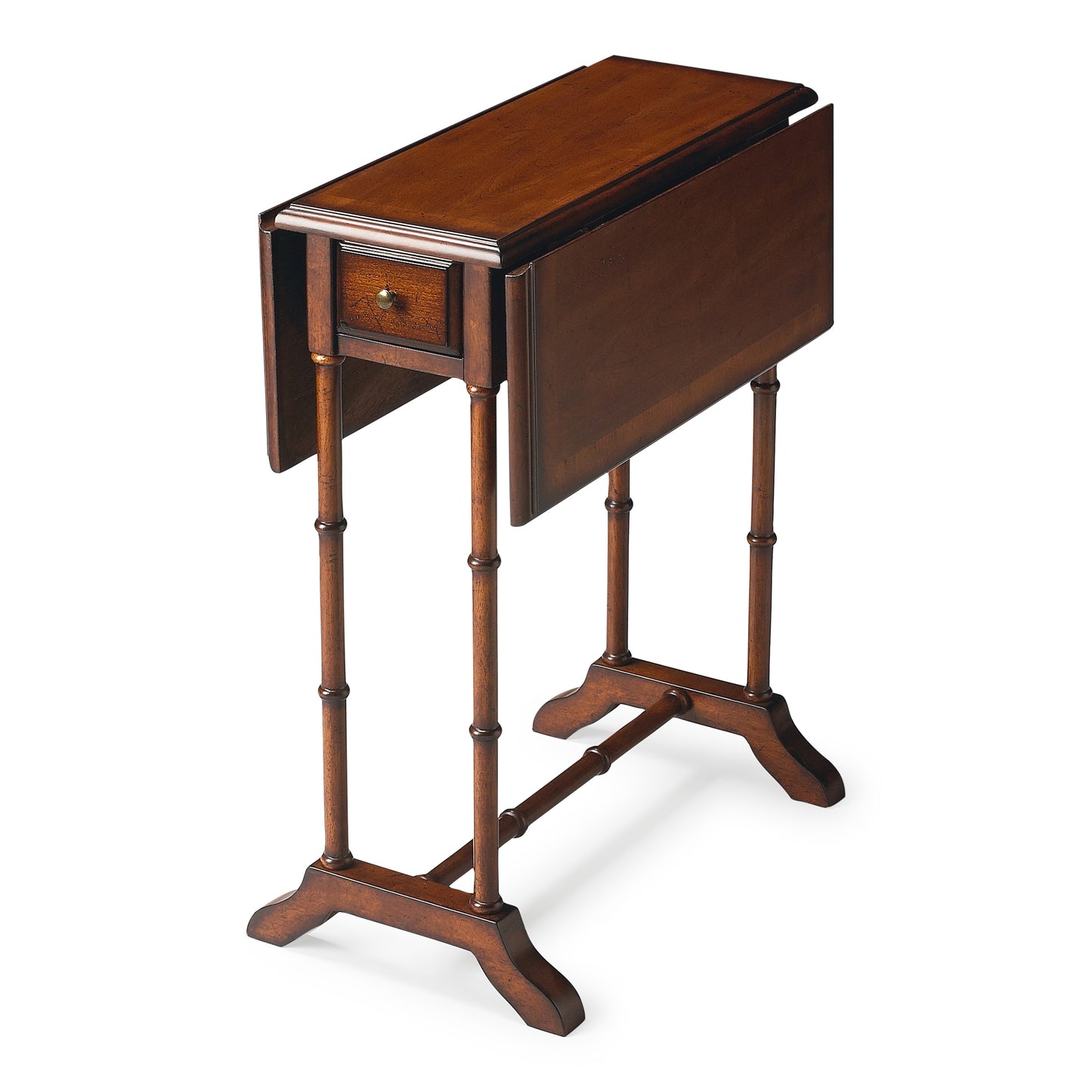 Butler Specialty Company Darrow 24 in. W Fully Extended Rectangualr Wood Drop-Leaf 1 Drawer Side Table, Medium Brown