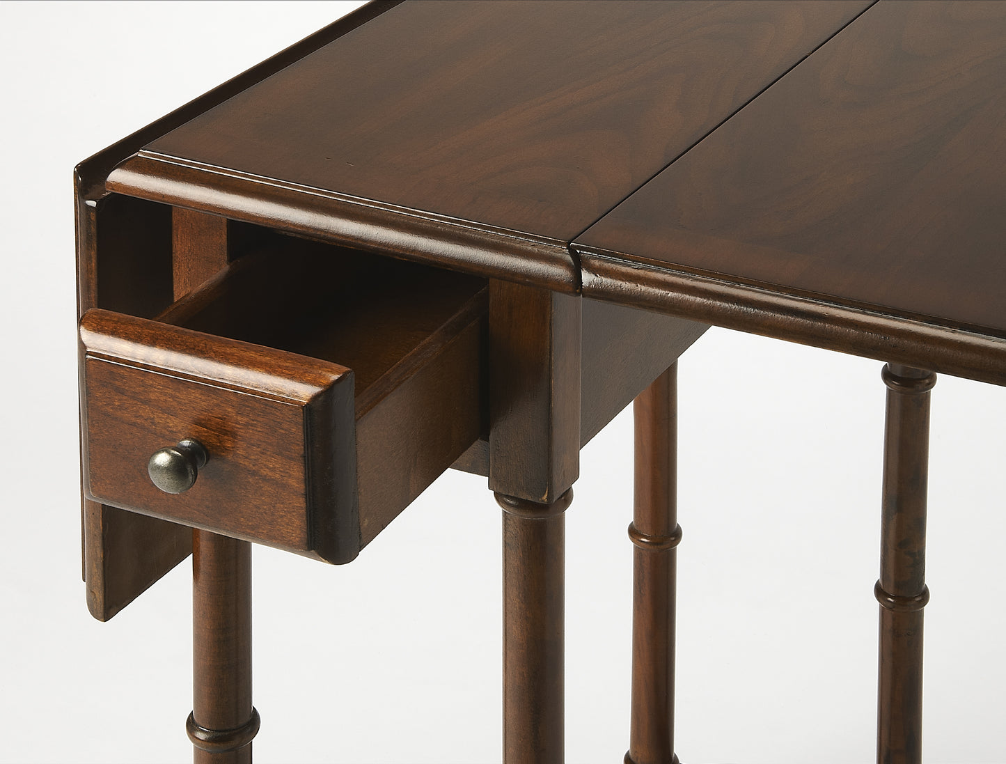 Butler Specialty Company Darrow 24 in. W Fully Extended Rectangualr Wood Drop-Leaf 1 Drawer Side Table, Medium Brown