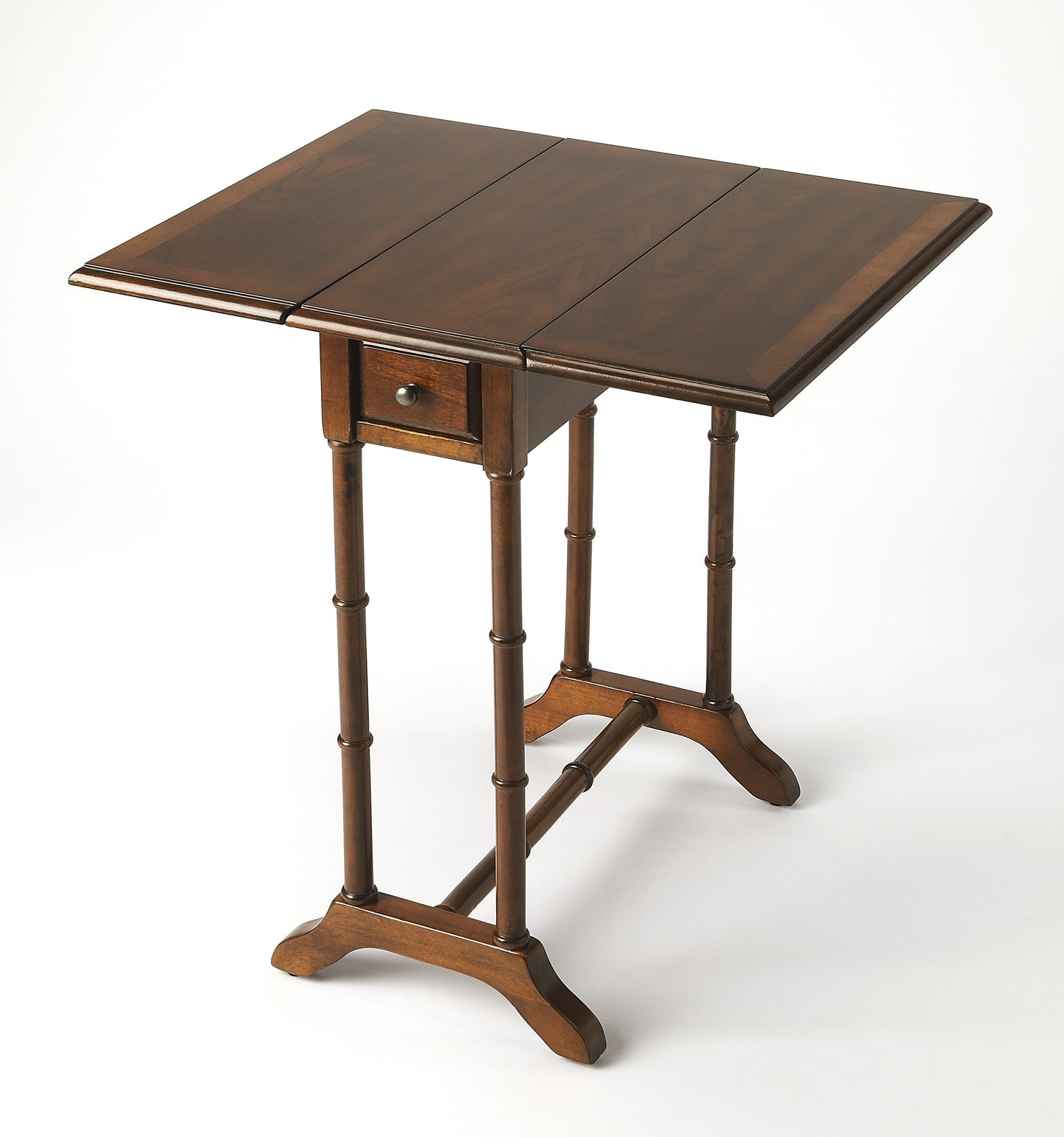 Butler Specialty Company Darrow 24 in. W Fully Extended Rectangualr Wood Drop-Leaf 1 Drawer Side Table, Medium Brown