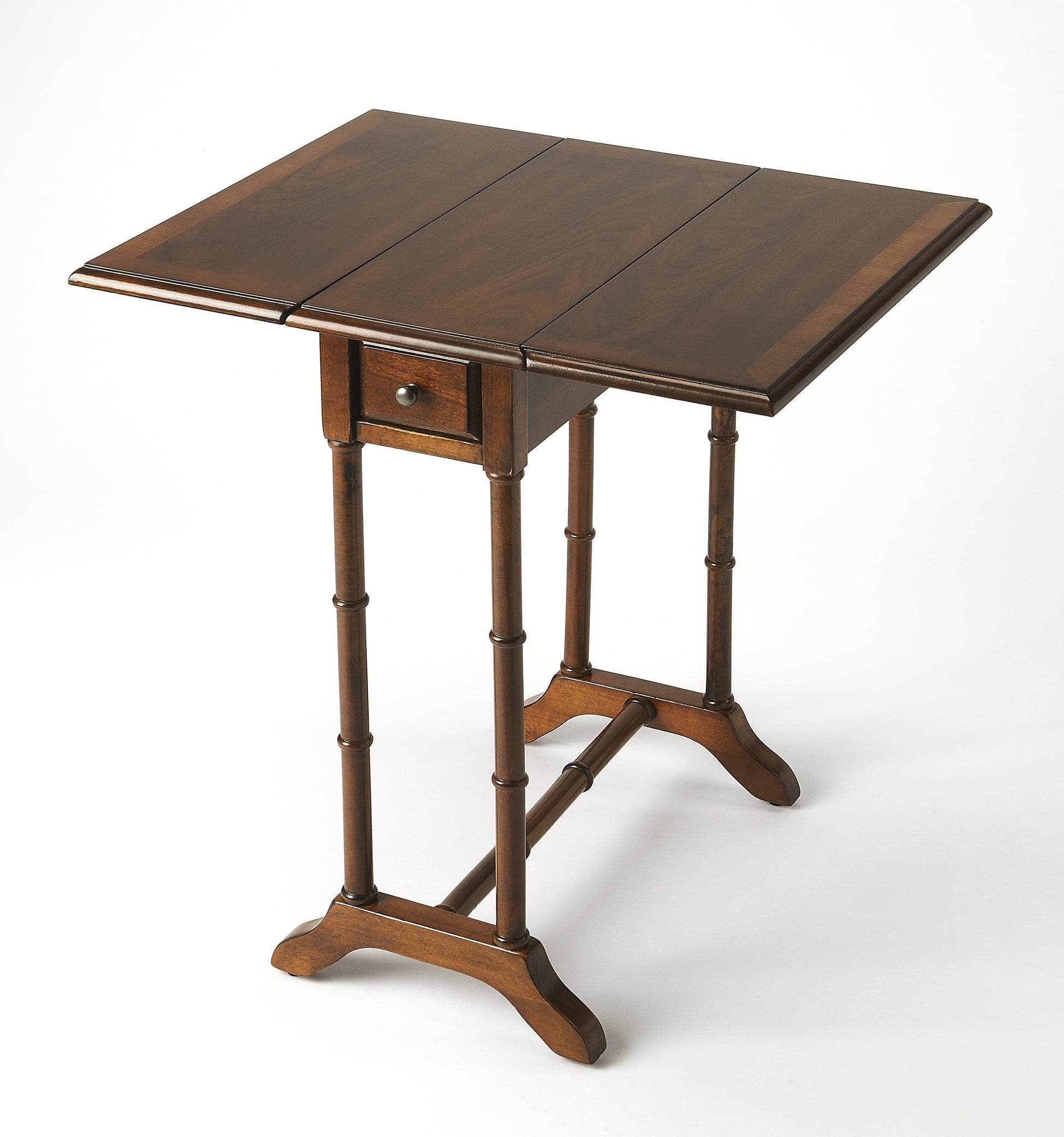 Butler Specialty Company Darrow 24 in. W Fully Extended Rectangualr Wood Drop-Leaf 1 Drawer Side Table, Medium Brown