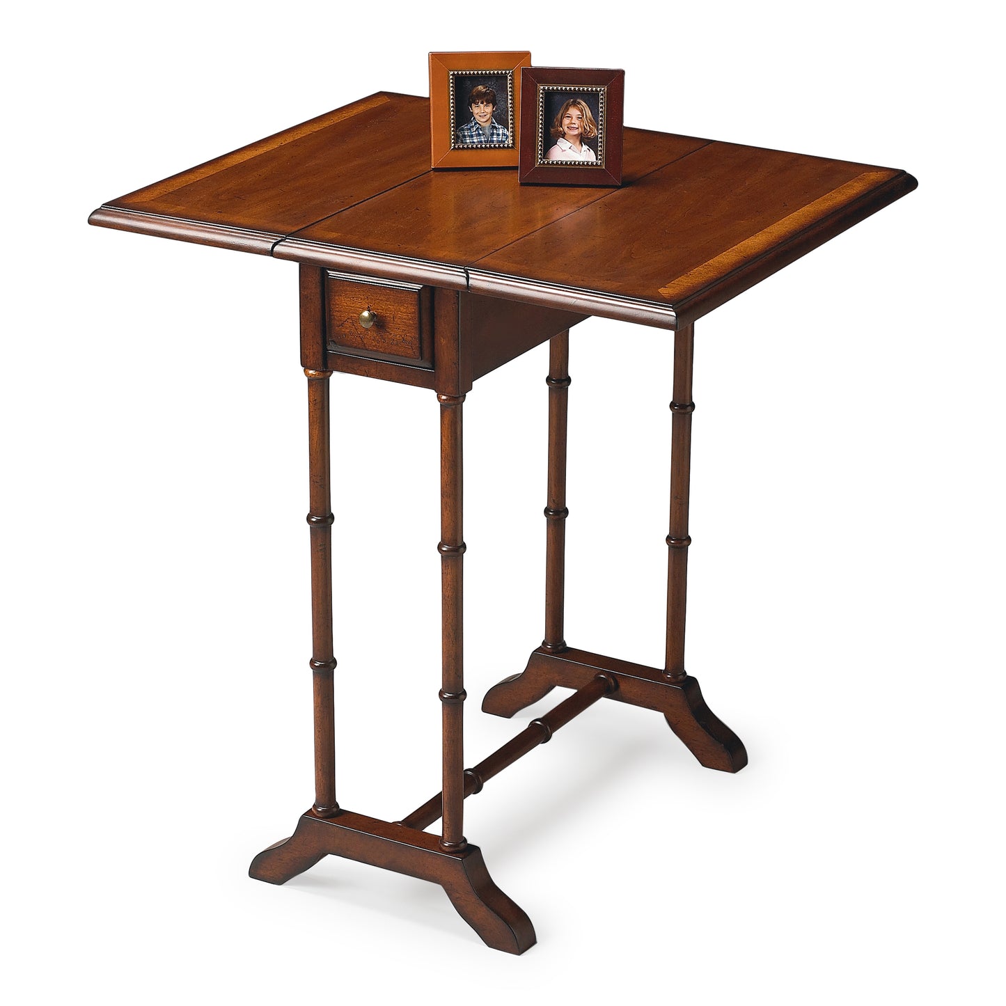 Butler Specialty Company Darrow 24 in. W Fully Extended Rectangualr Wood Drop-Leaf 1 Drawer Side Table, Medium Brown