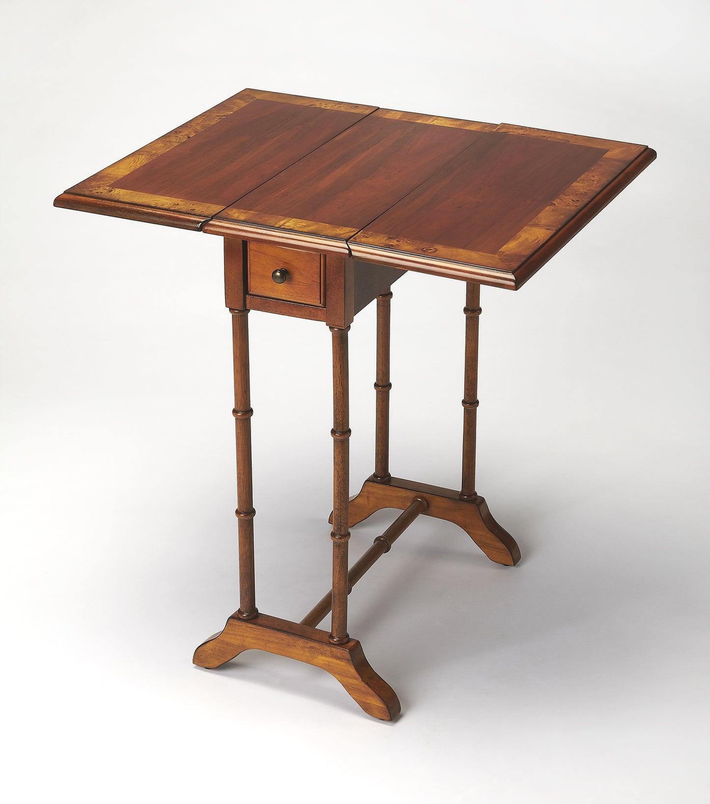 Butler Specialty Company Darrow 24 in. W Fully Extended Rectangualr Wood Drop-Leaf 1 Drawer Side Table, Medium Brown