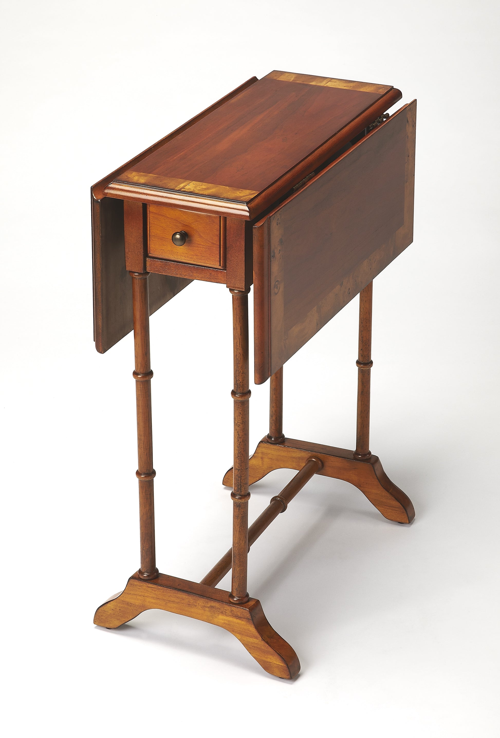 Butler Specialty Company Darrow 24 in. W Fully Extended Rectangualr Wood Drop-Leaf 1 Drawer Side Table, Medium Brown