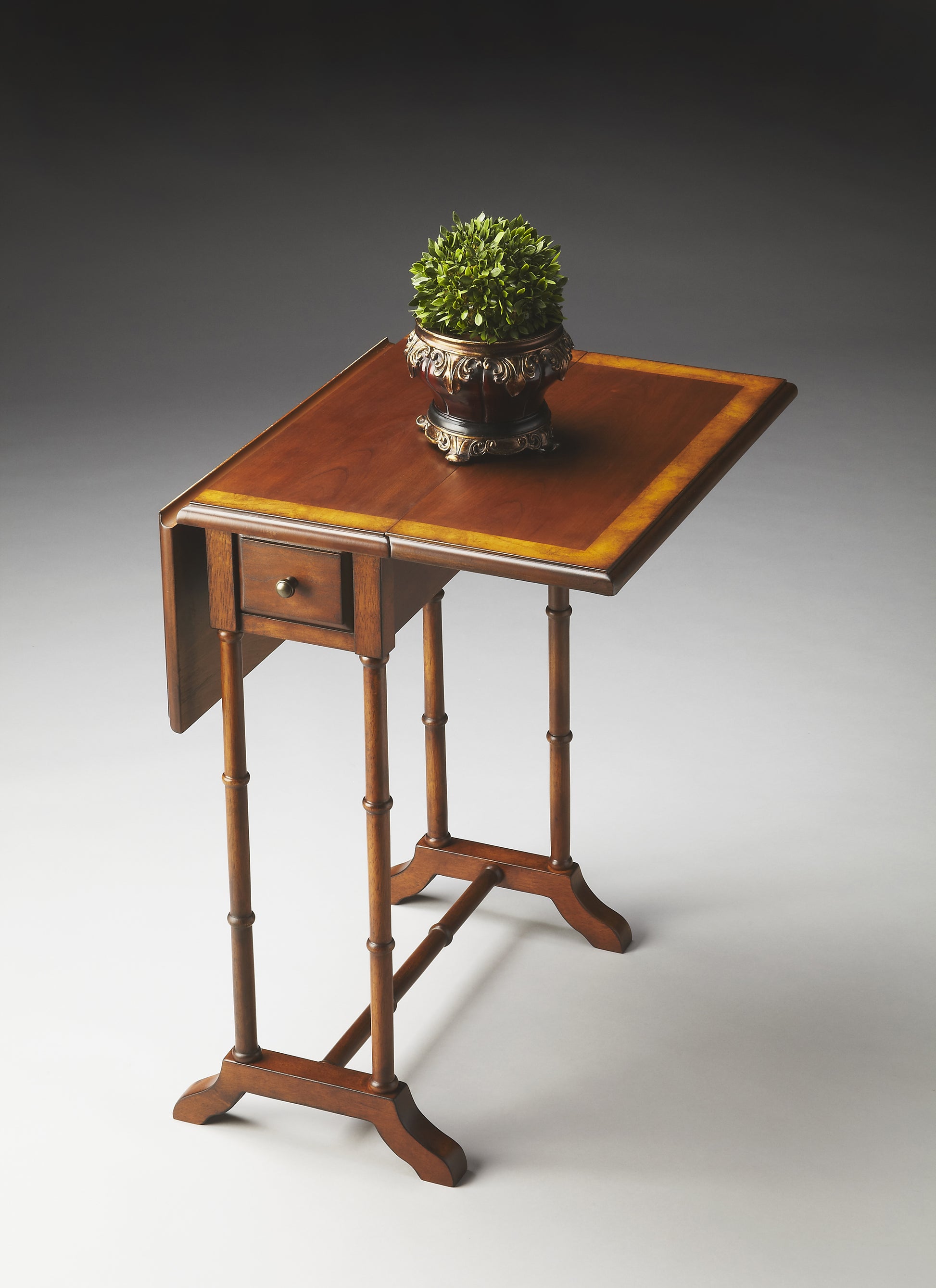 Butler Specialty Company Darrow 24 in. W Fully Extended Rectangualr Wood Drop-Leaf 1 Drawer Side Table, Medium Brown