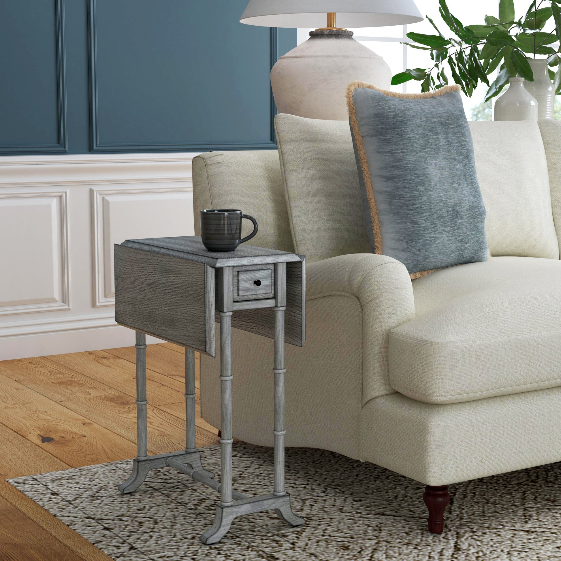 Butler Specialty Company Darrow 24 in. W Fully Extended Rectangualr Wood Drop-Leaf 1 Drawer Side Table, Gray