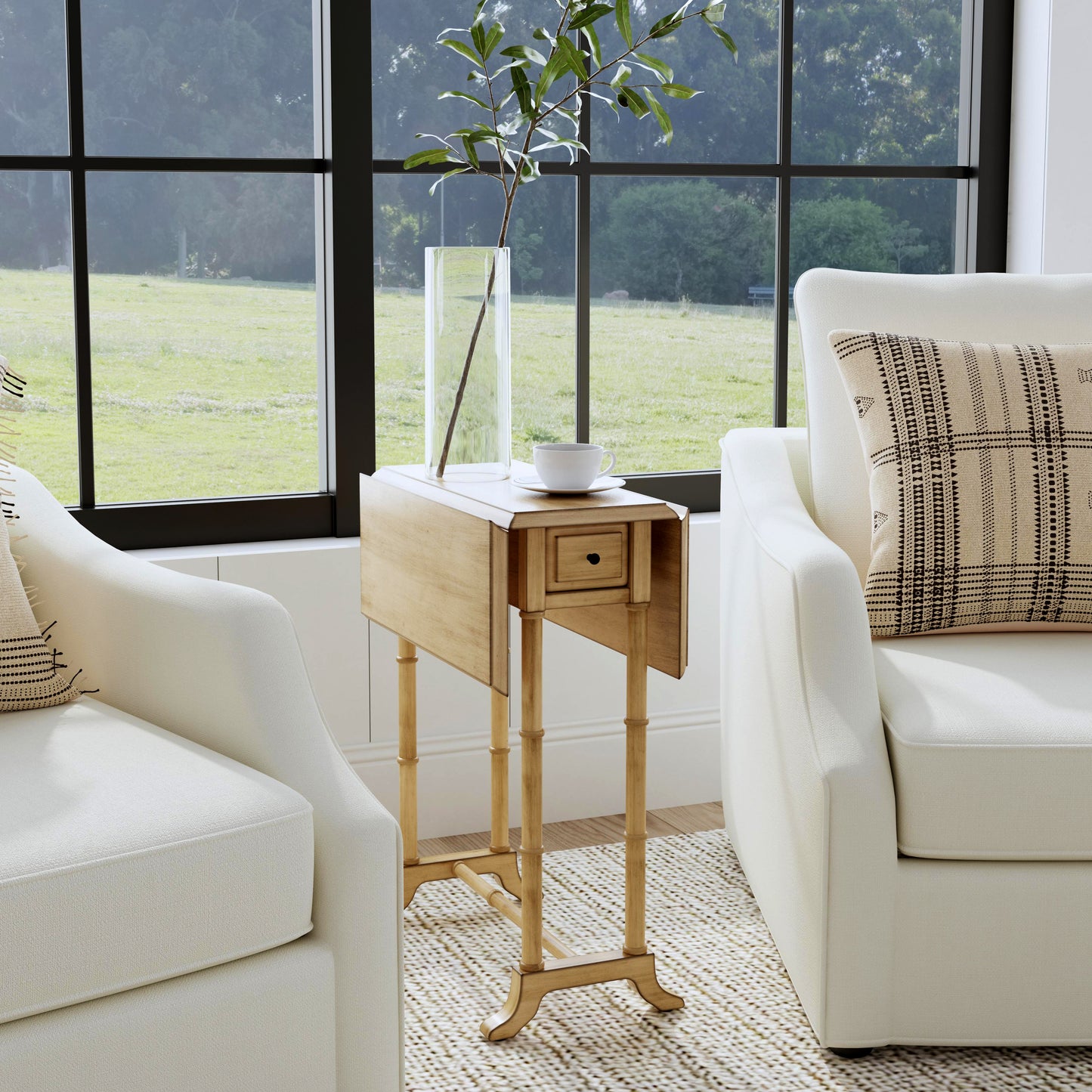 Butler Specialty Company Darrow 24 in. W Fully Extended Rectangualr Wood Drop-Leaf 1 Drawer Side Table, Beige