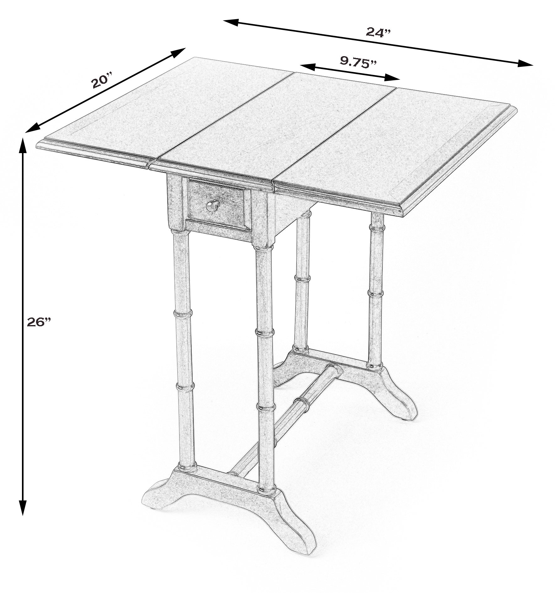 Butler Specialty Company Darrow 24 in. W Fully Extended Rectangualr Wood Drop-Leaf 1 Drawer Side Table, Beige
