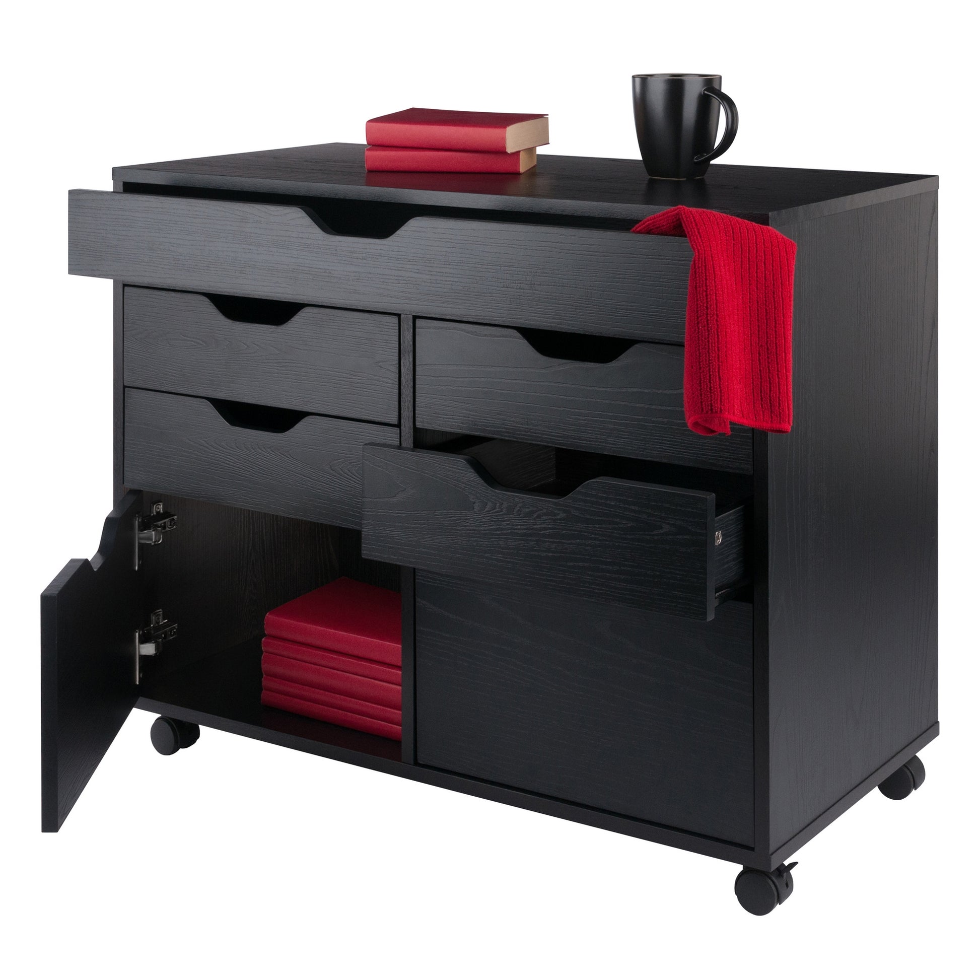 Halifax 5-Drawer Multi-Storage Mobile Cabinet, Black