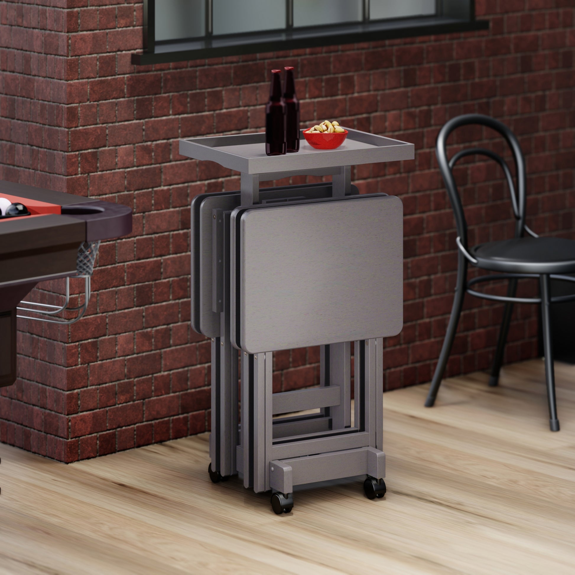Isabelle 6-Pc Snack Table Set with Removable Serving Tray, Oyster Gray