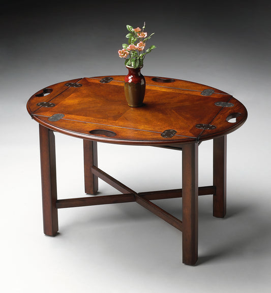 Butler Specialty Company Carlisle 30 in. W Full Extended Oval Wood Butler Traditional Coffee Table, Dark Brown