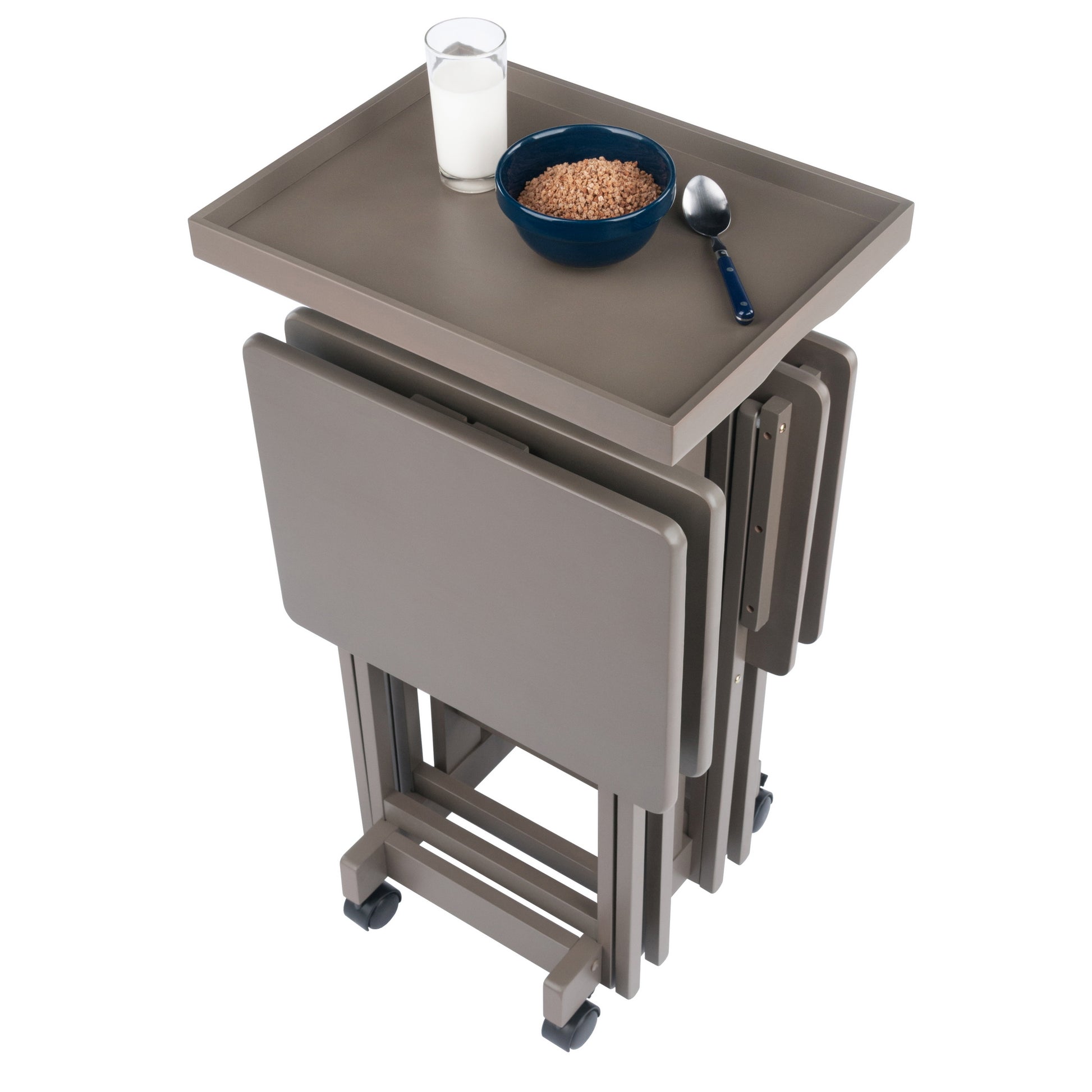 Isabelle 6-Pc Snack Table Set with Removable Serving Tray, Oyster Gray
