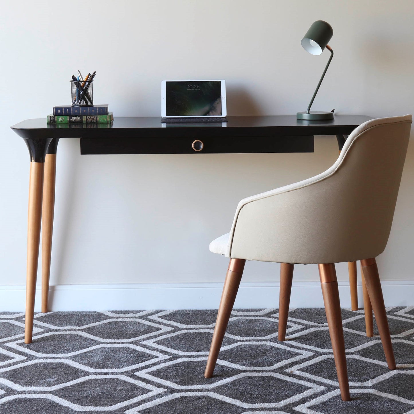 Manhattan Comfort HomeDock Office Desk with Internal Organization in Black and Cinnamon 253252