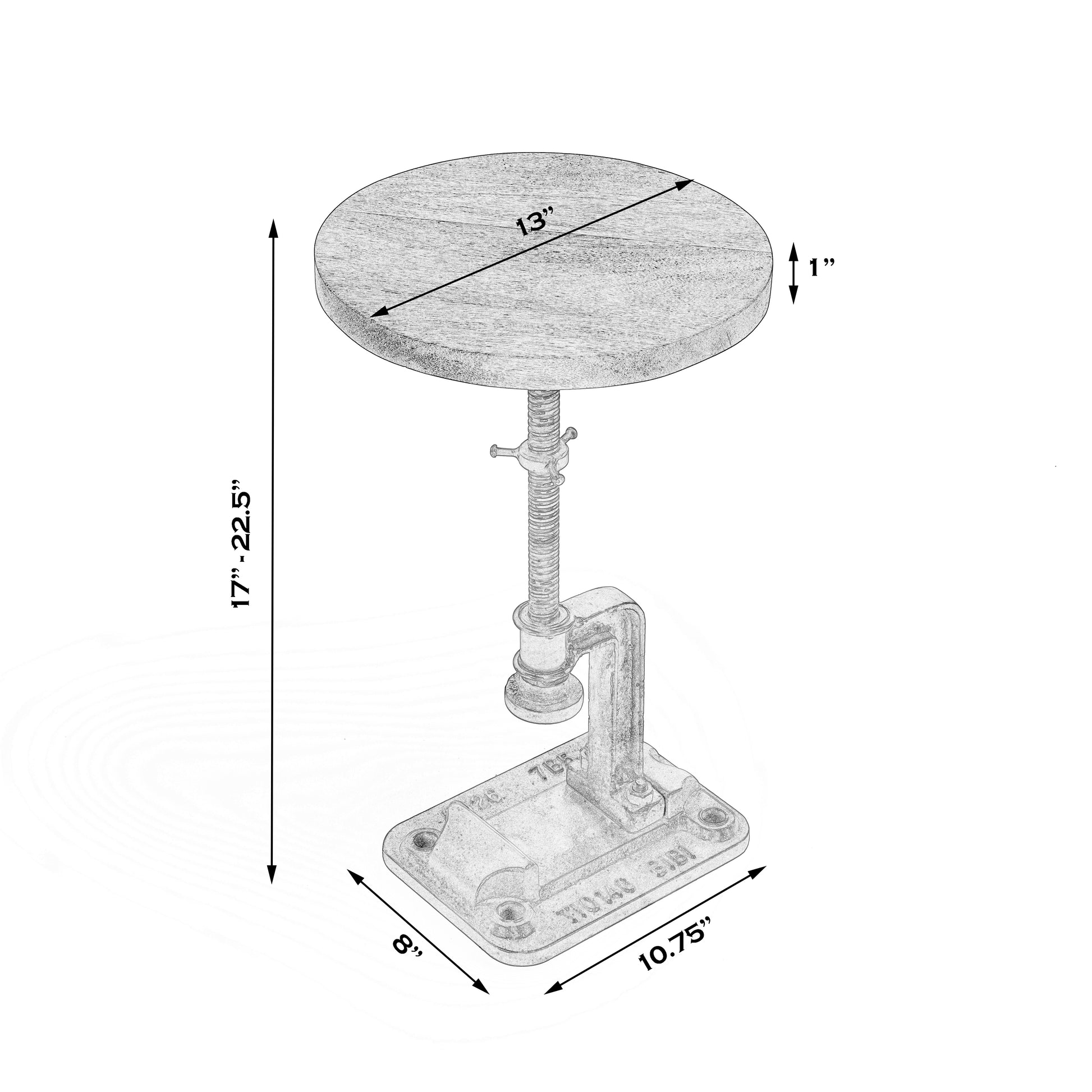 Butler Specialty Company Ellis 22.5 in. Seat Height Round Wood and Metal Adjustable Height Pedestal Side Table, Multi-Color