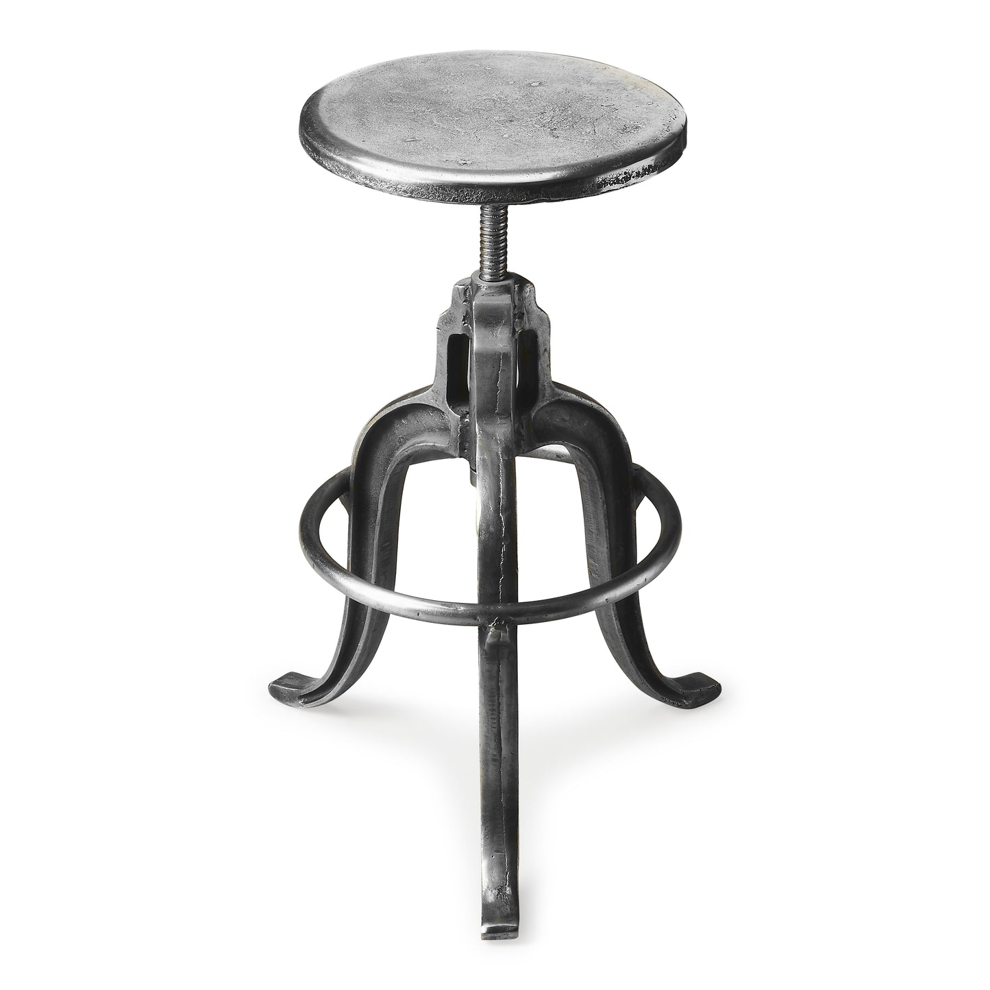Butler Specialty Company Parnell 22 in. Seat Height Round All Metal Adjustable Height Backless Bar Stool with Footrest, Silver