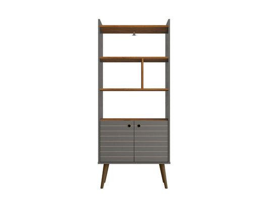 Manhattan Comfort Bogart 62.6" Mid-Century Modern Bookcase in Grey and Nature 254BMC50