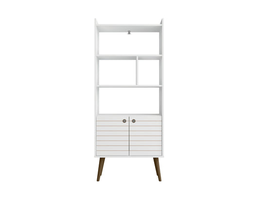 Manhattan Comfort Bogart 62.6" Mid-Century Modern Bookcase in White and Nature 254BMC6
