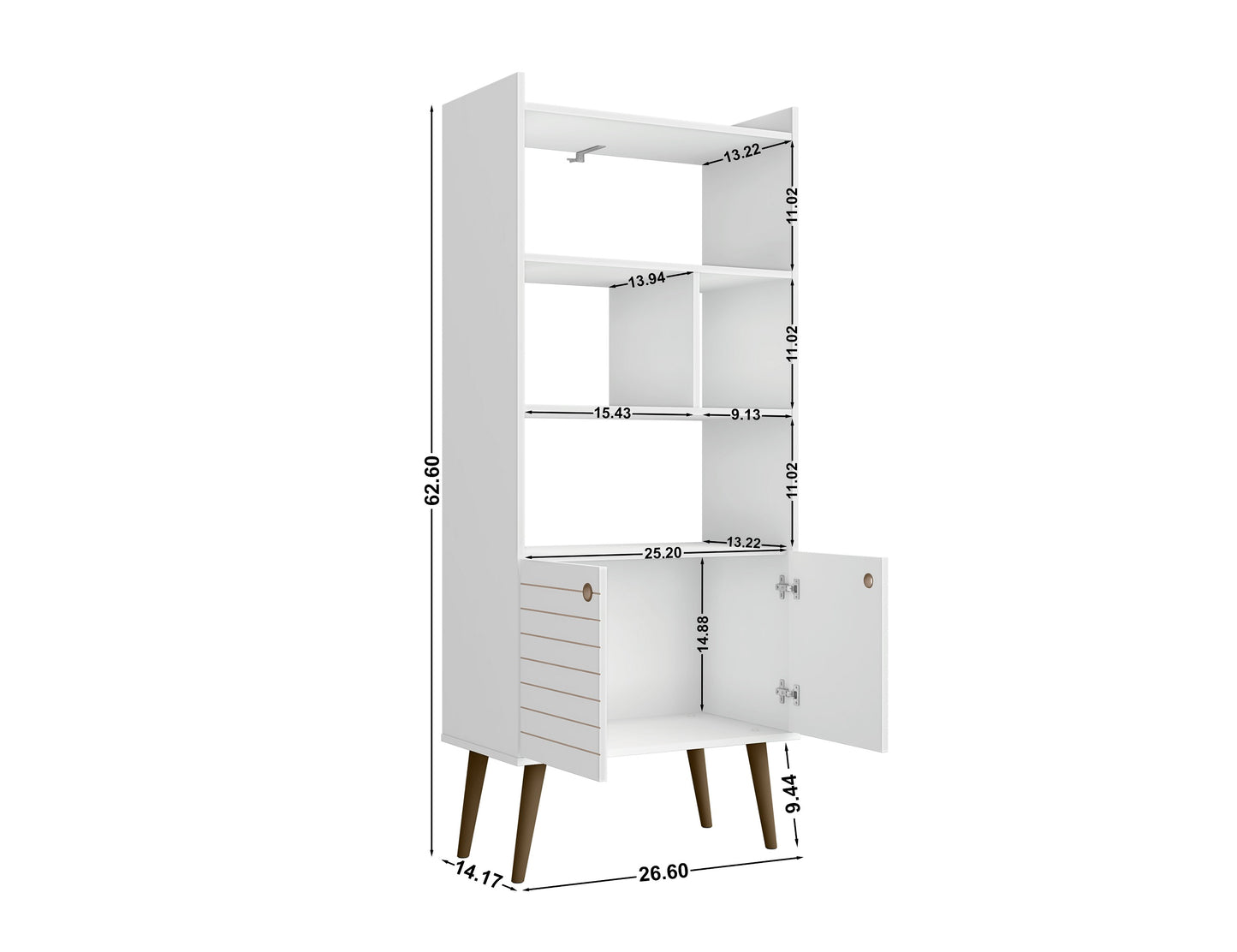 Manhattan Comfort Bogart 62.6" Mid-Century Modern Bookcase in White and Nature 254BMC6