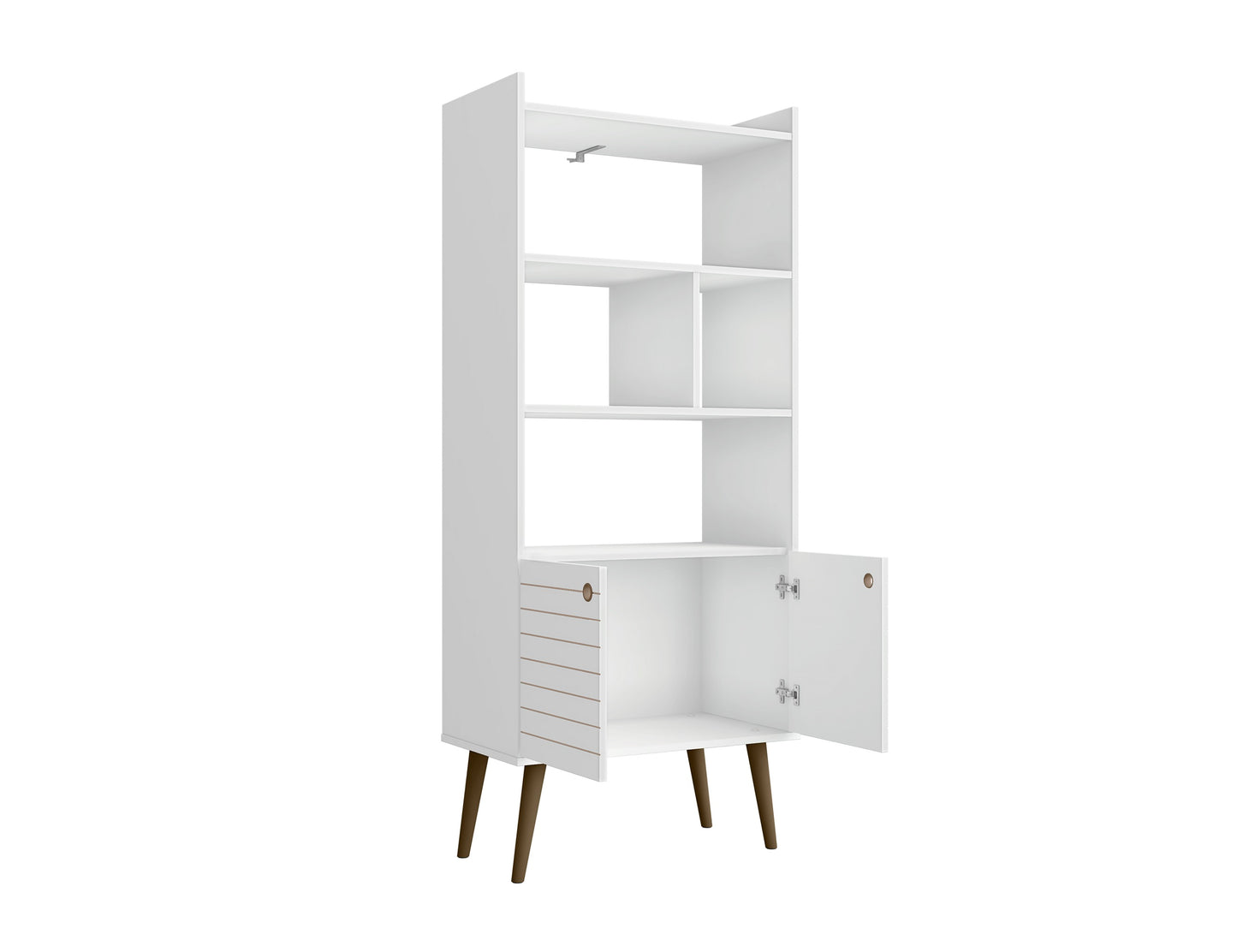 Manhattan Comfort Bogart 62.6" Mid-Century Modern Bookcase in White and Nature 254BMC6