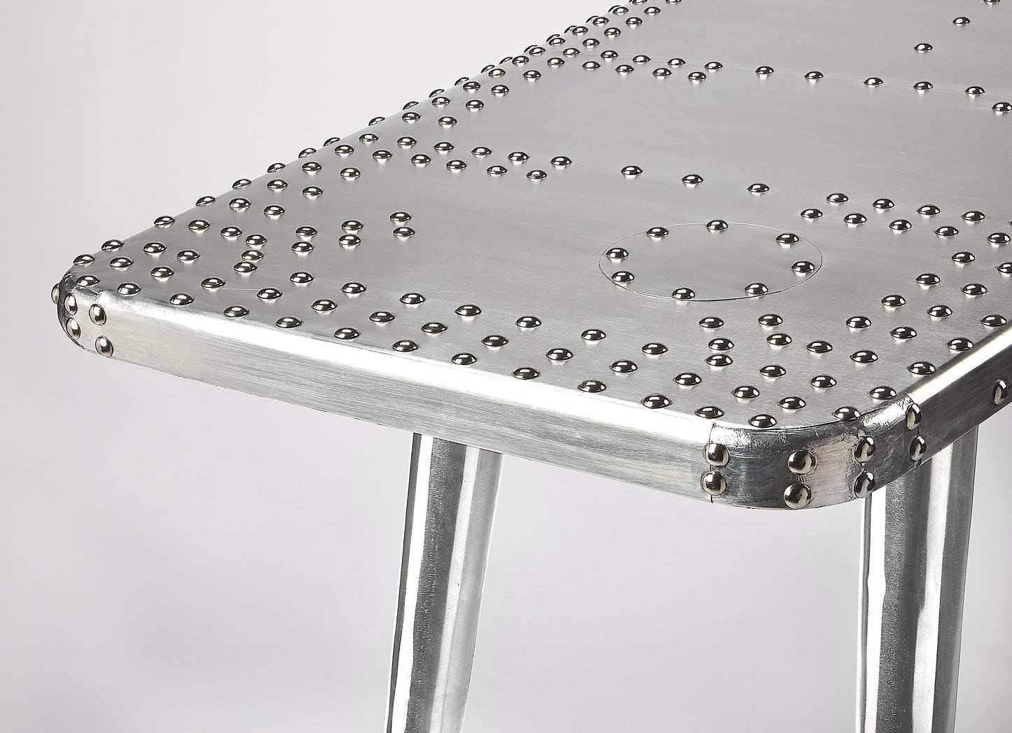Butler Specialty Company Midway 65.5 in. W Triangular Metal and Wood Aviator Themed Desk, Silver