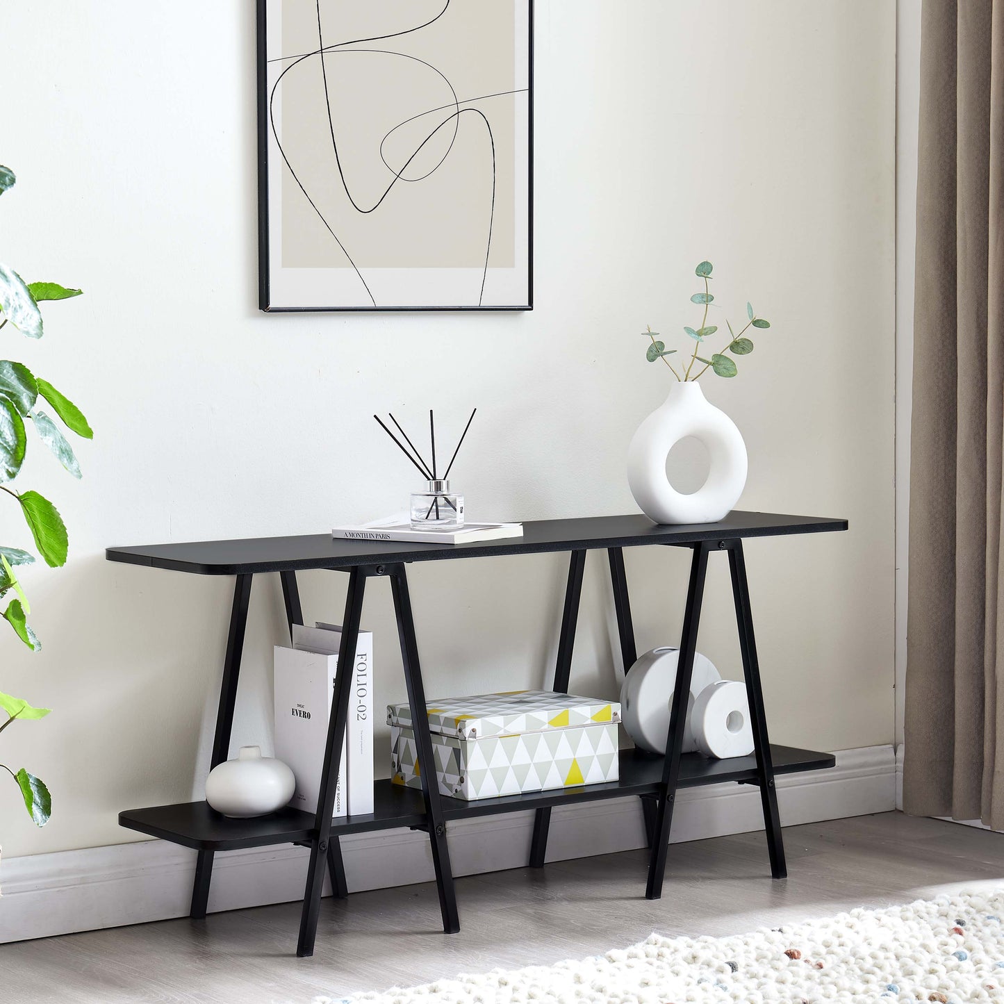 Celine Contemporary Modern 47" Console Table in Black 25547-BK