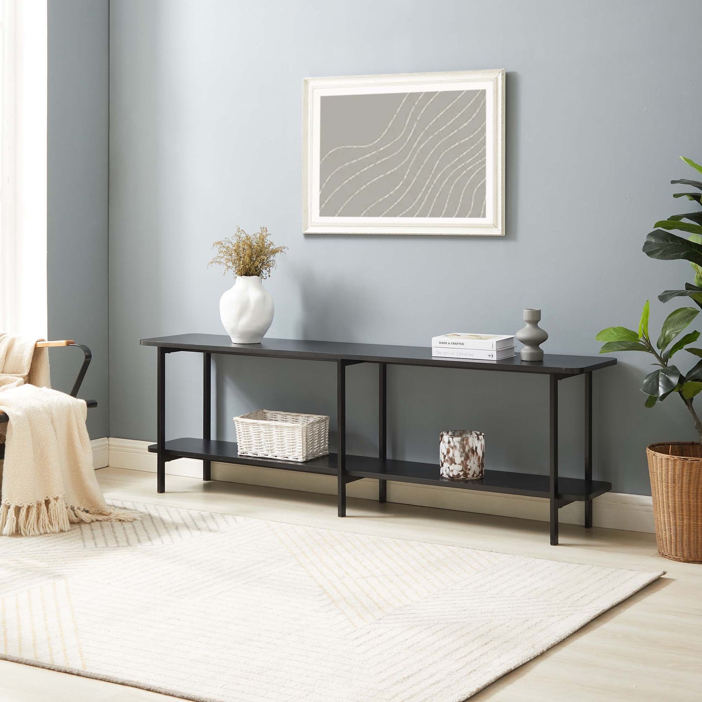 Celine Contemporary Modern 71" Console Table in Black (2-Shelf) 255551