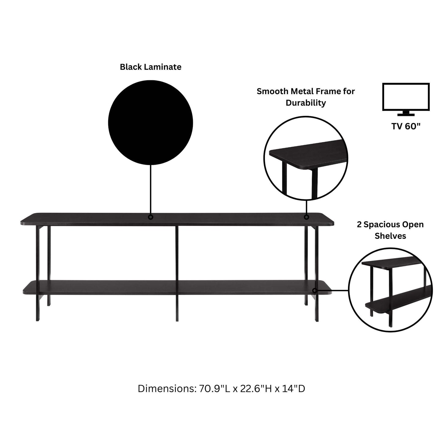 Celine Contemporary Modern 71" Console Table in Black (2-Shelf) 255551