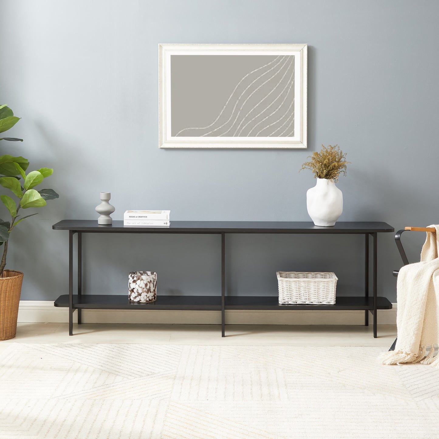 Celine Contemporary Modern 71" Console Table in Black (2-Shelf) 255551