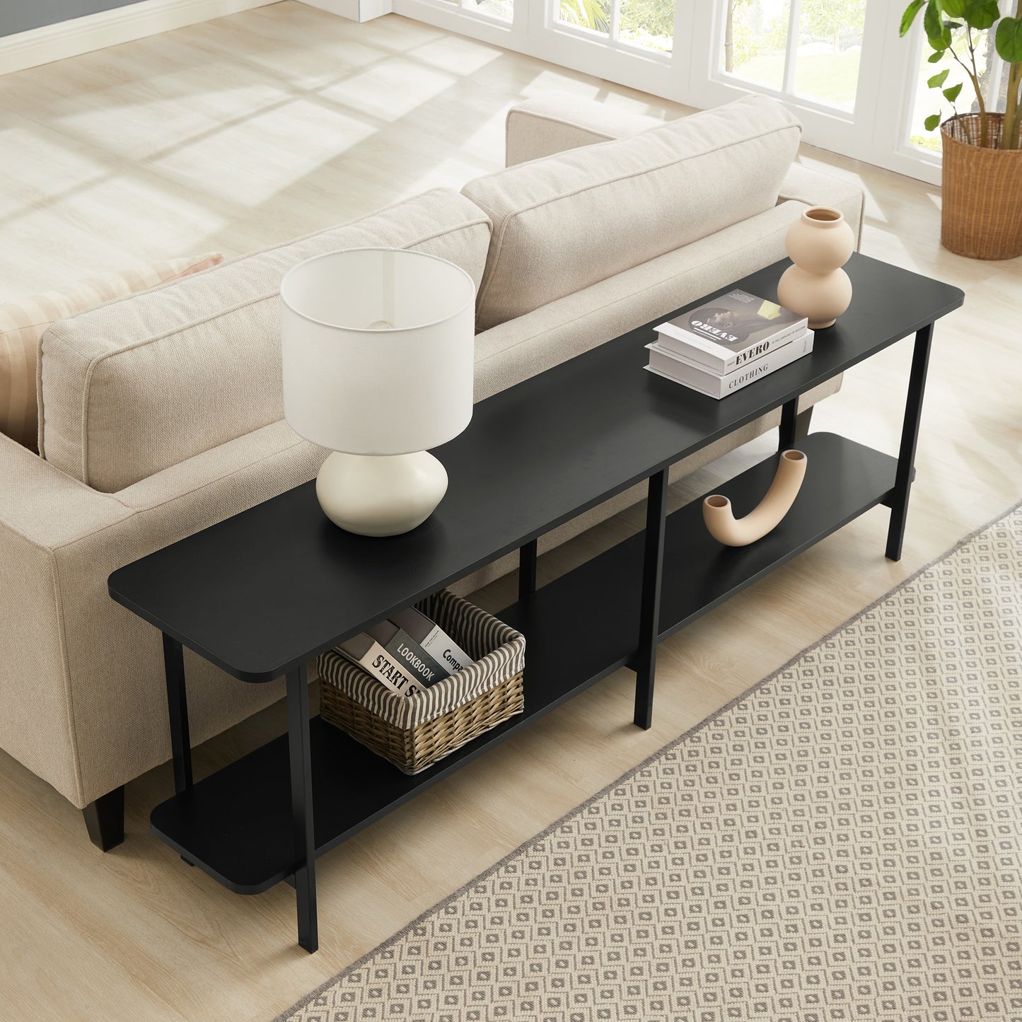 Celine Contemporary Modern 71" Console Table in Black (2-Shelf) 255551