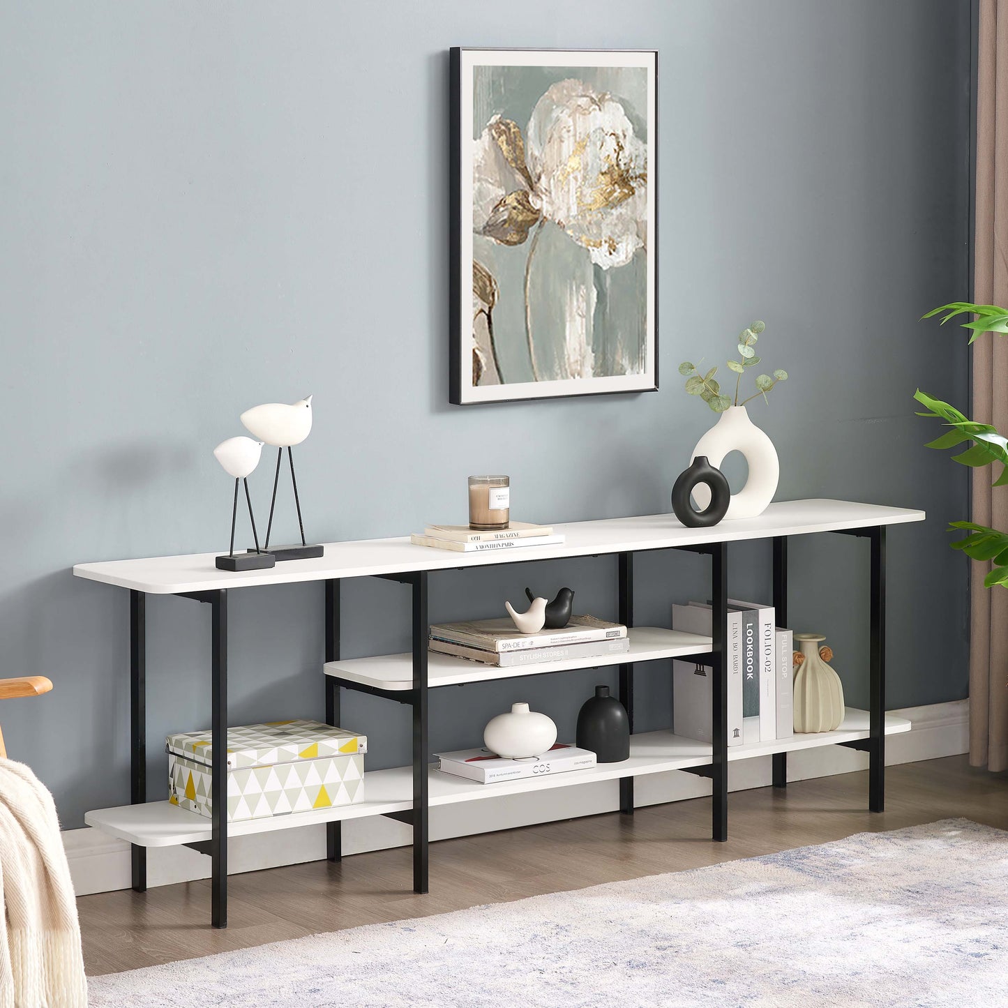 Celine Contemporary Modern 71" Console Table in White (3-Shelf) 25570-WH