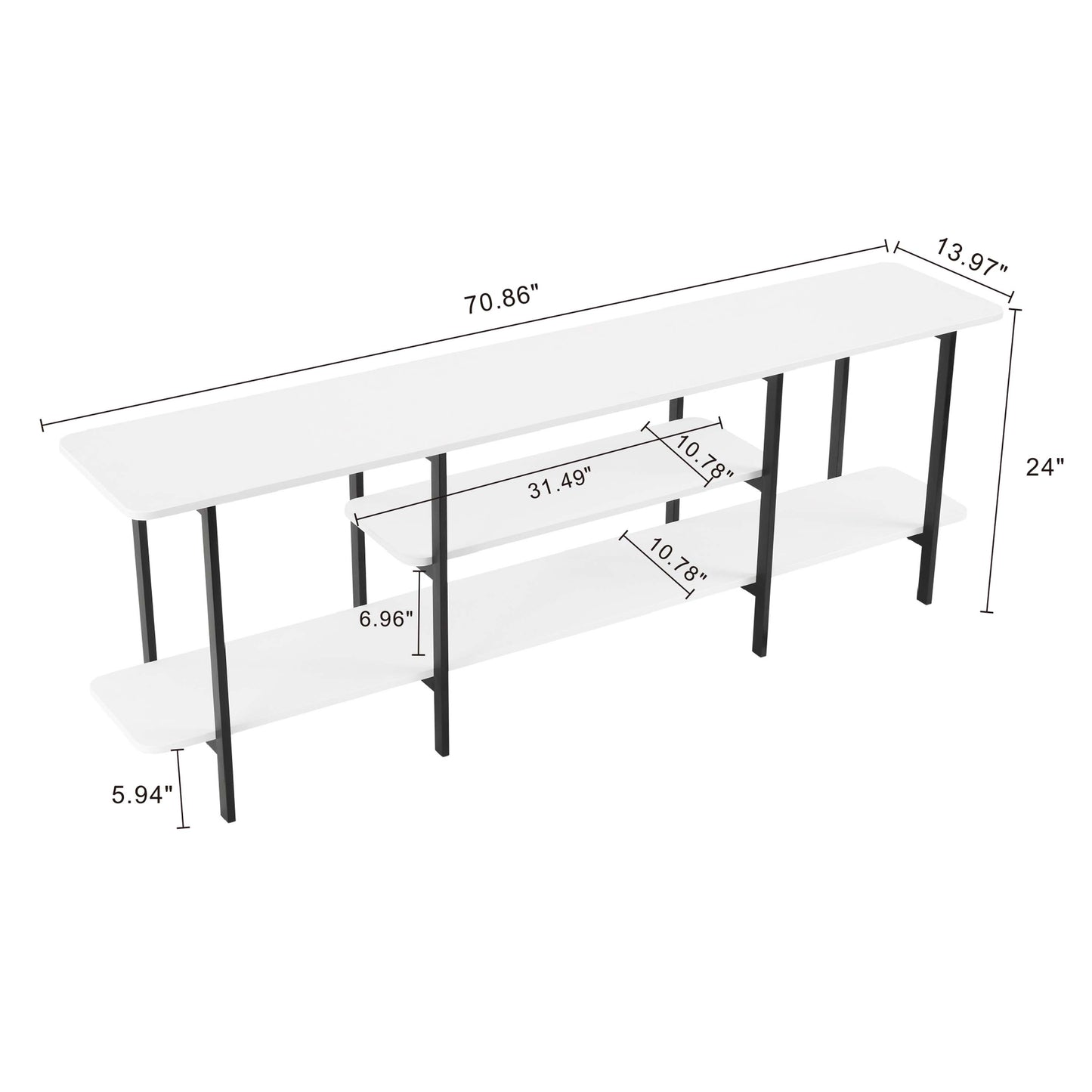 Celine Contemporary Modern 71" Console Table in White (3-Shelf) 25570-WH