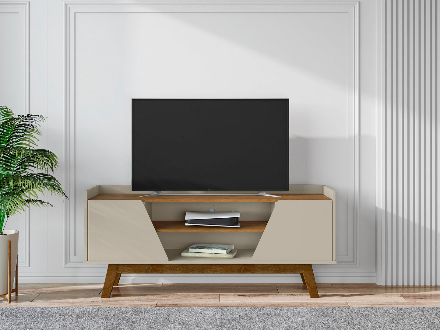 Marcus Mid-Century Modern 53" TV Stand in Greige and Brown 259BMC10