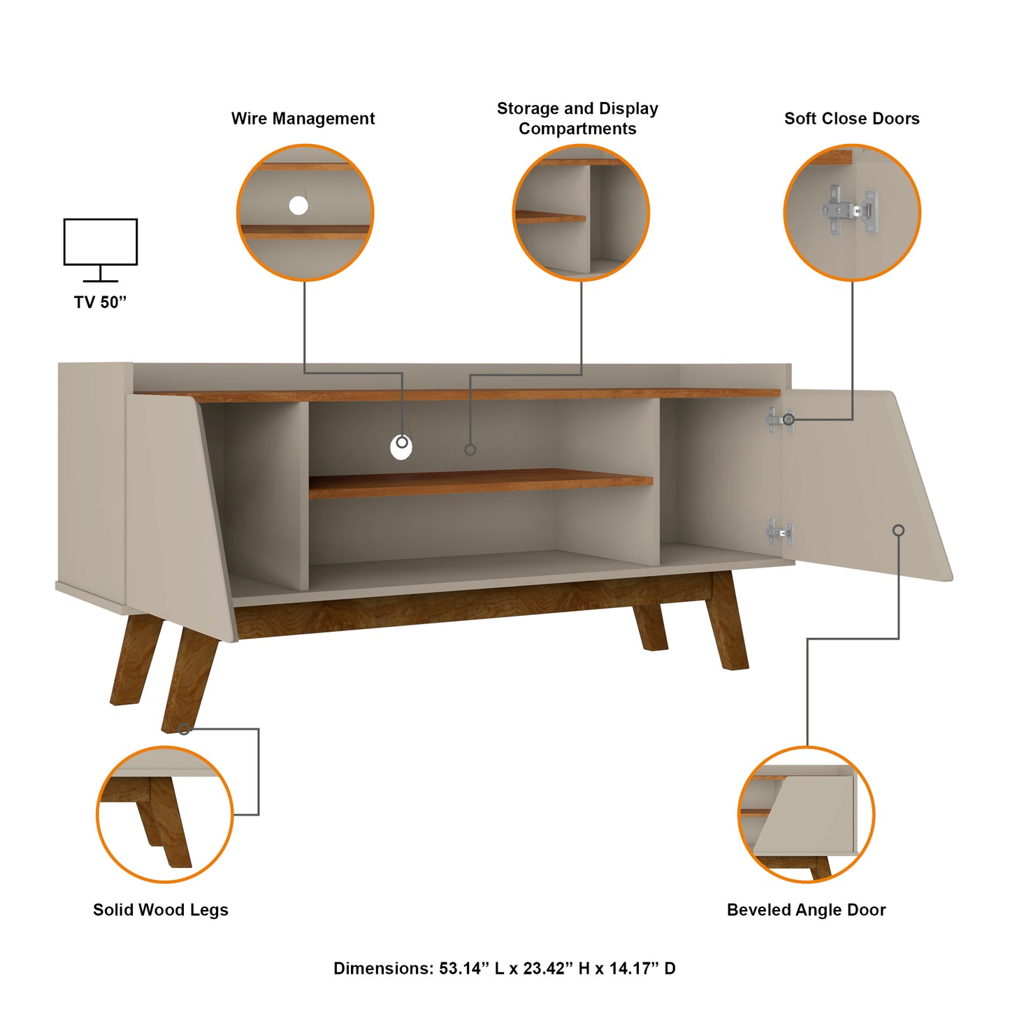 Marcus Mid-Century Modern 53" TV Stand in Greige and Brown 259BMC10