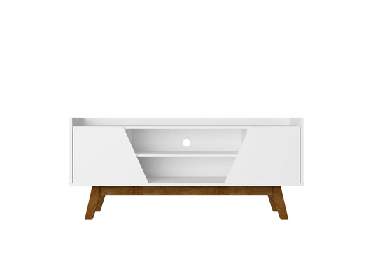 Manhattan Comfort Mid-Century Modern Marcus 53.14 TV Stand with Solid Wood Legs in White 259BMC6