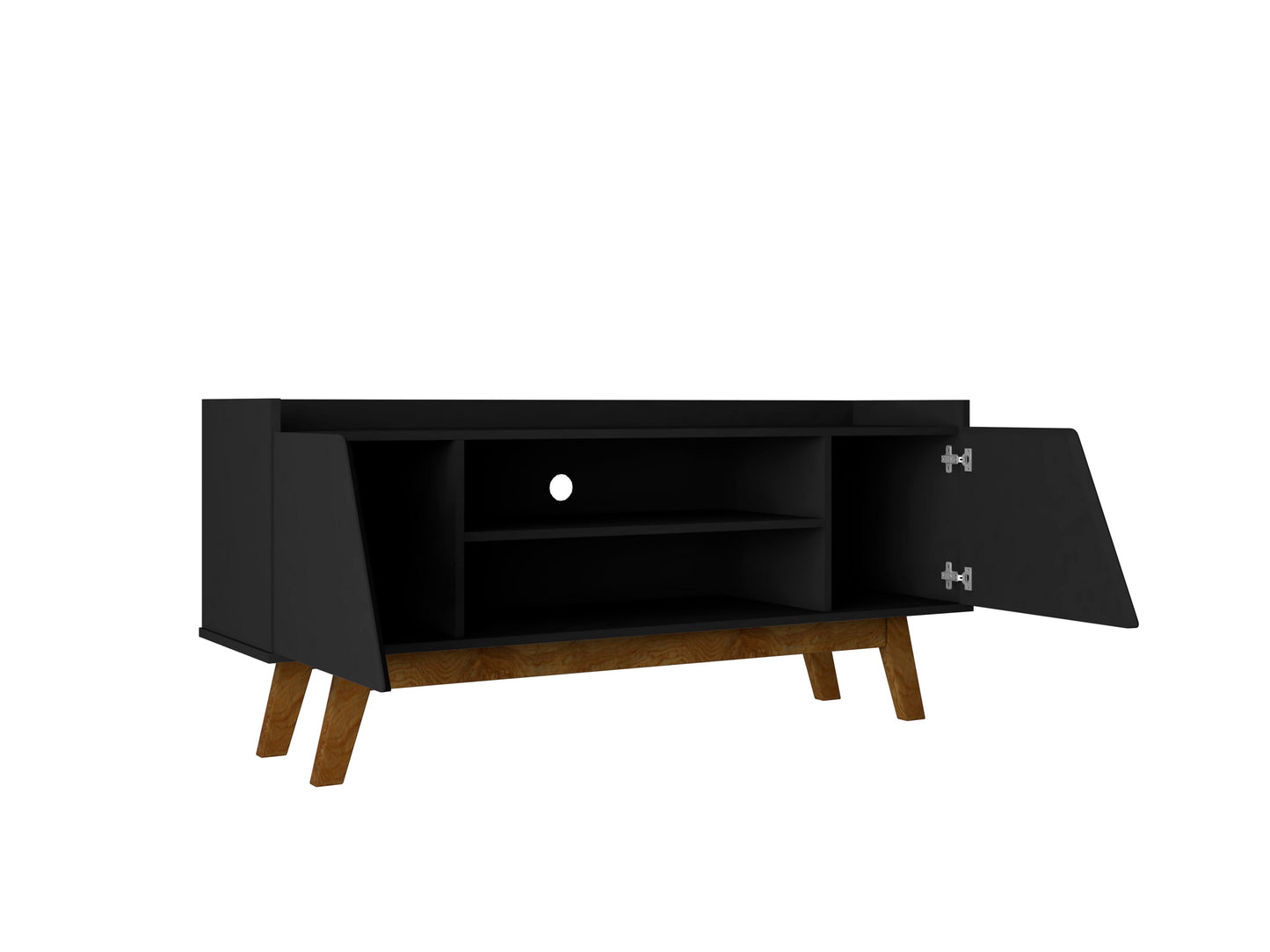 Manhattan Comfort Mid-Century Modern Marcus 53.14 TV Stand with Solid Wood Legs in Matte Black 259BMC8